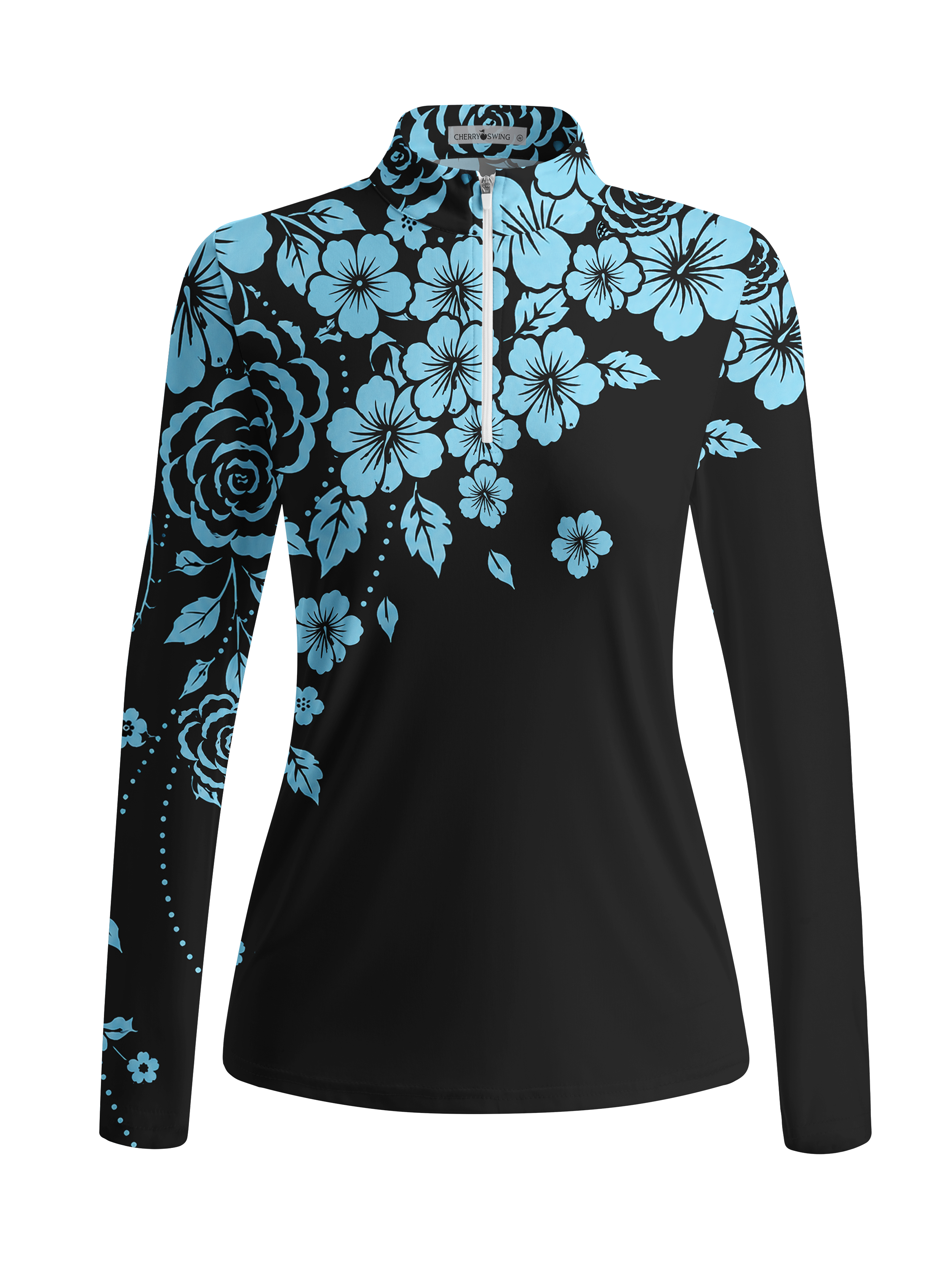 Cherryswing Women's Tropical Floral Long Sleeve Golf Shirt