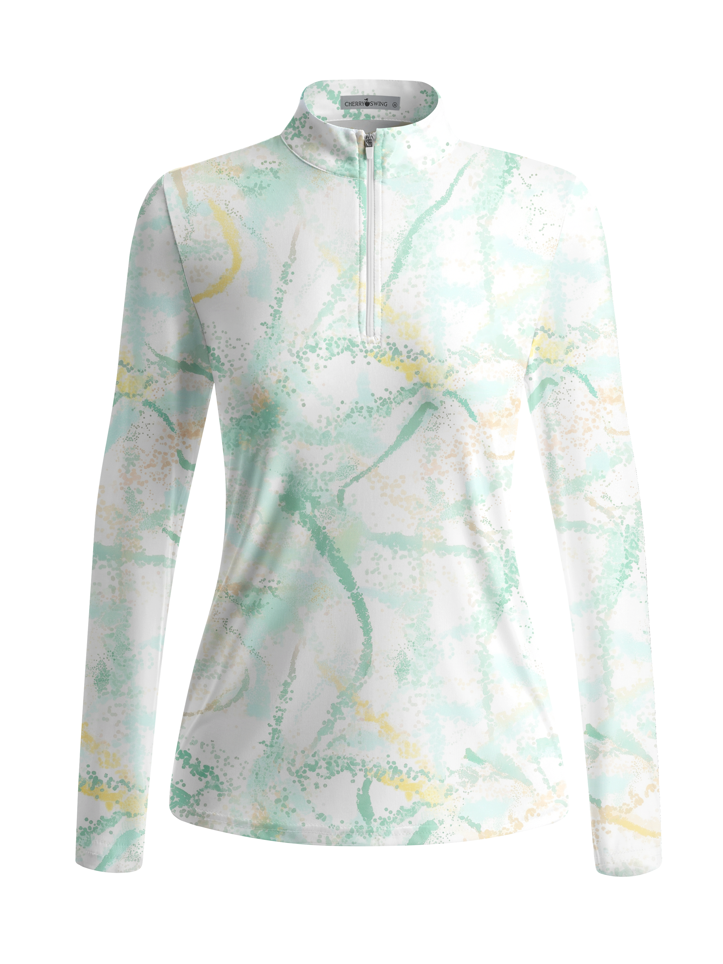 Cherryswing Women's Gradient Color FlowersLong Sleeve Golf Polo