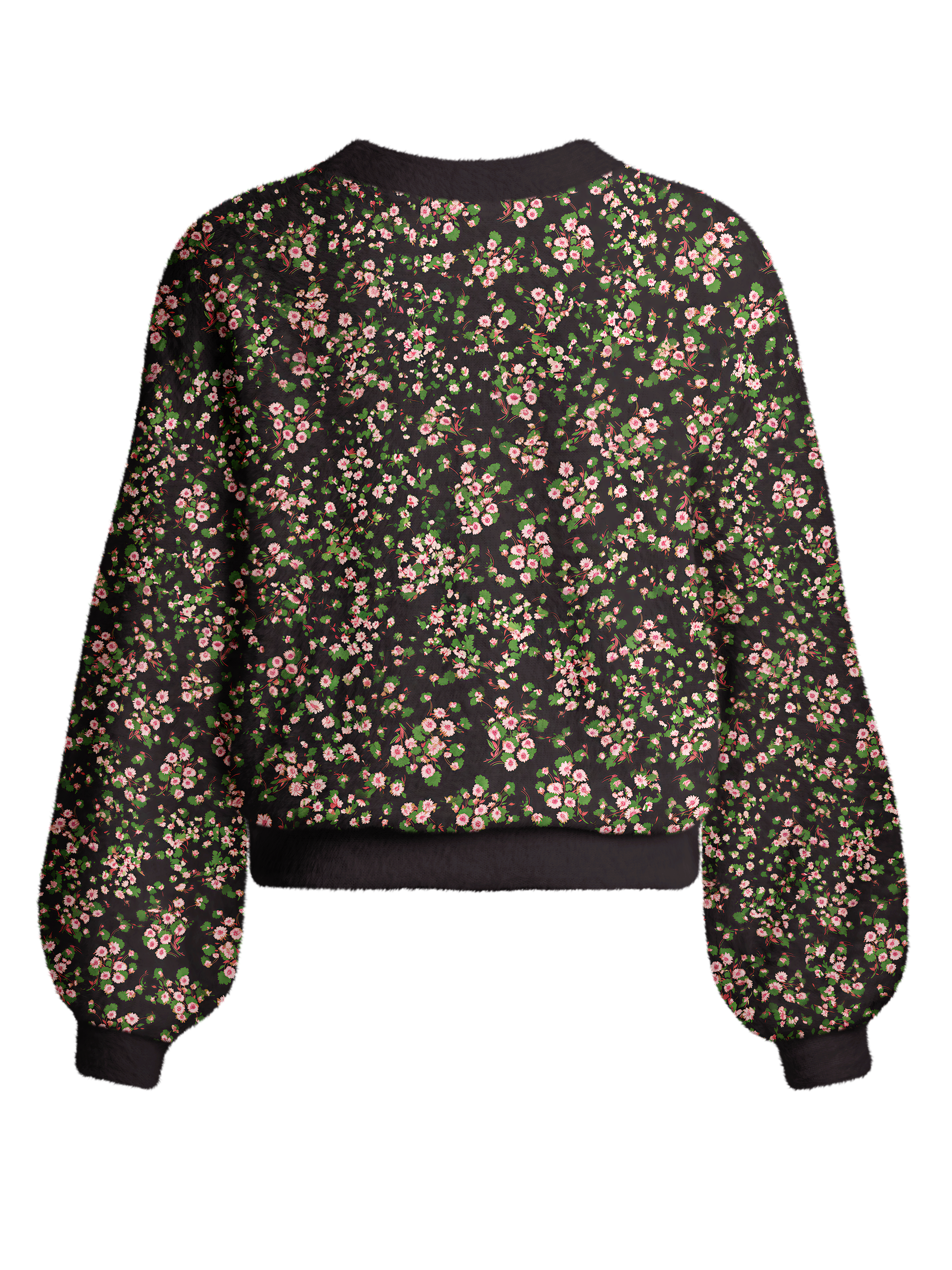 Cherryswing Women's Floral Meadow Print Fuzzy Knit Golf Cardigan