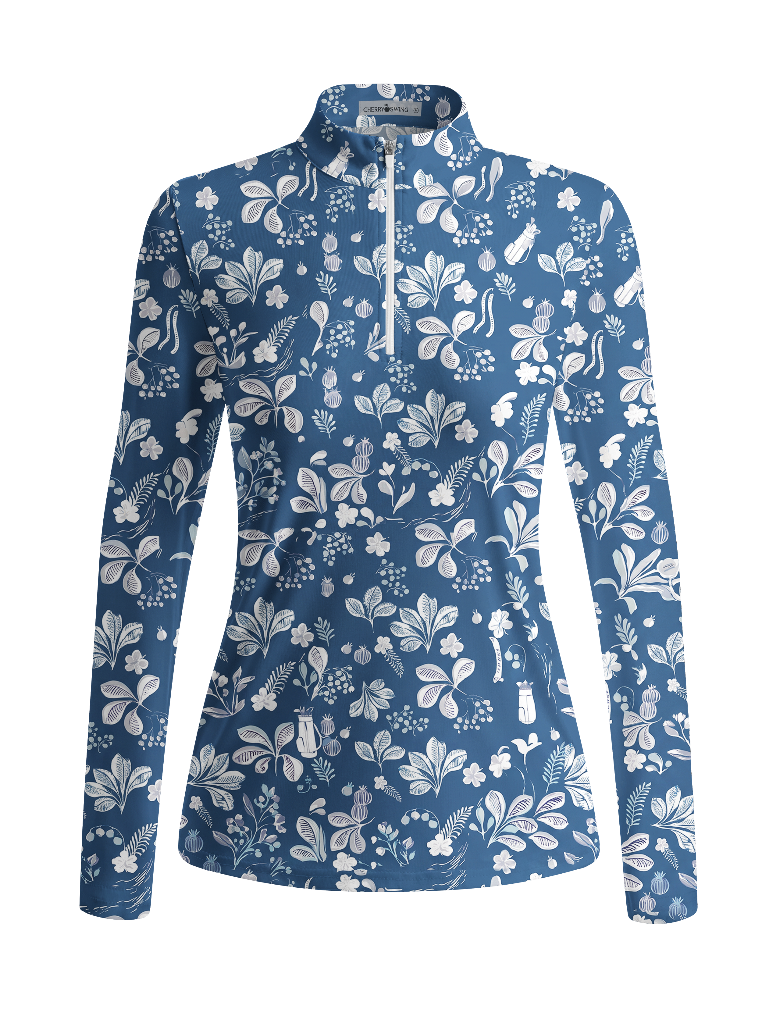 Cherryswing Women's Gradient Color FlowersLong Sleeve Golf Polo