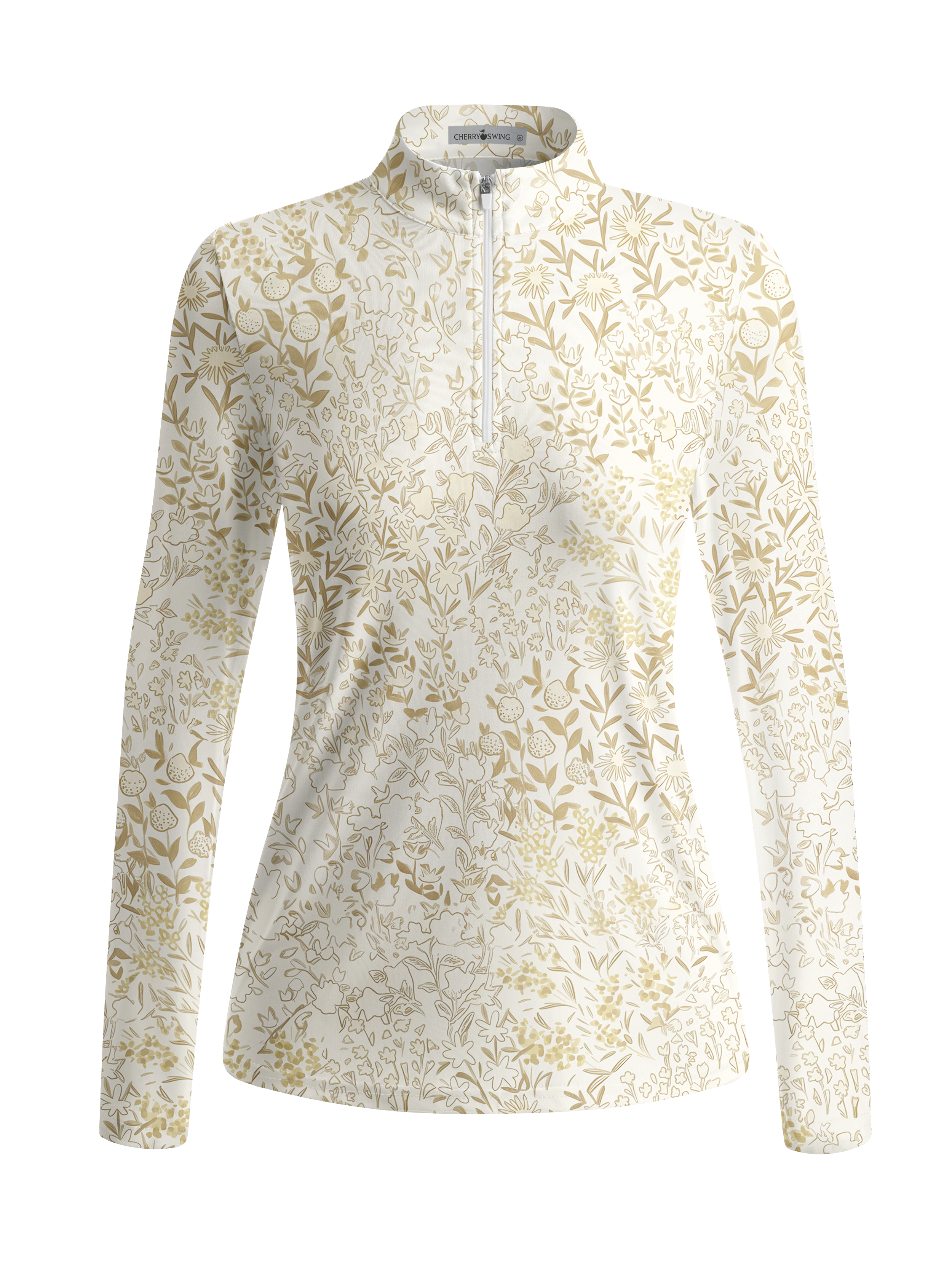 Cherryswing Women's Porcelain Botanical Sketch Long Sleeve Golf Shirt