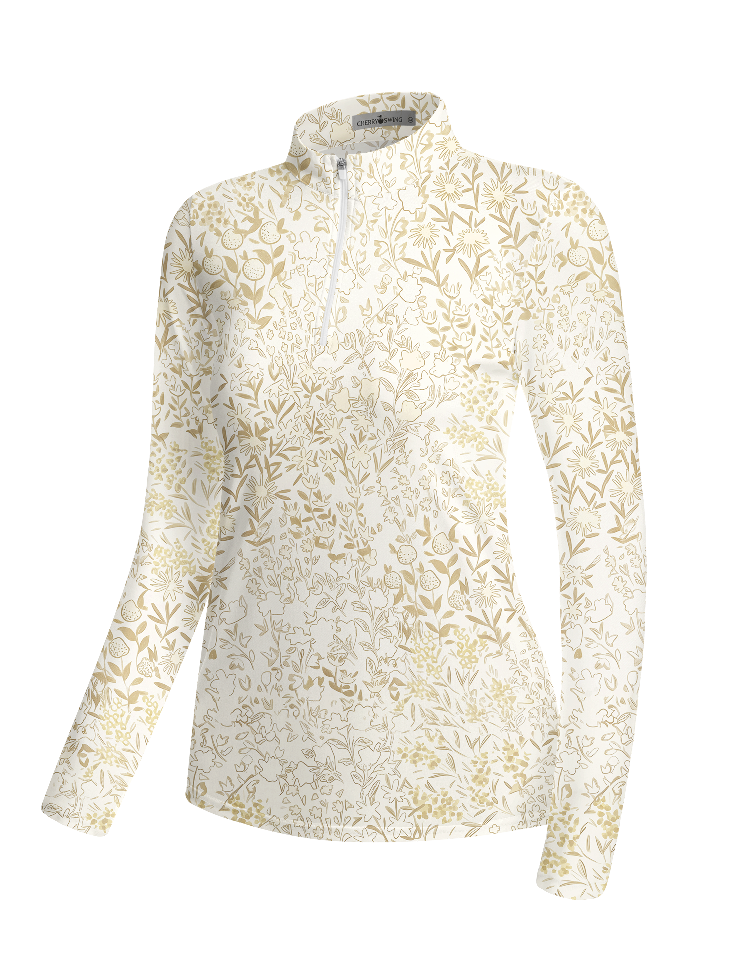 Cherryswing Women's Porcelain Botanical Sketch Long Sleeve Golf Shirt