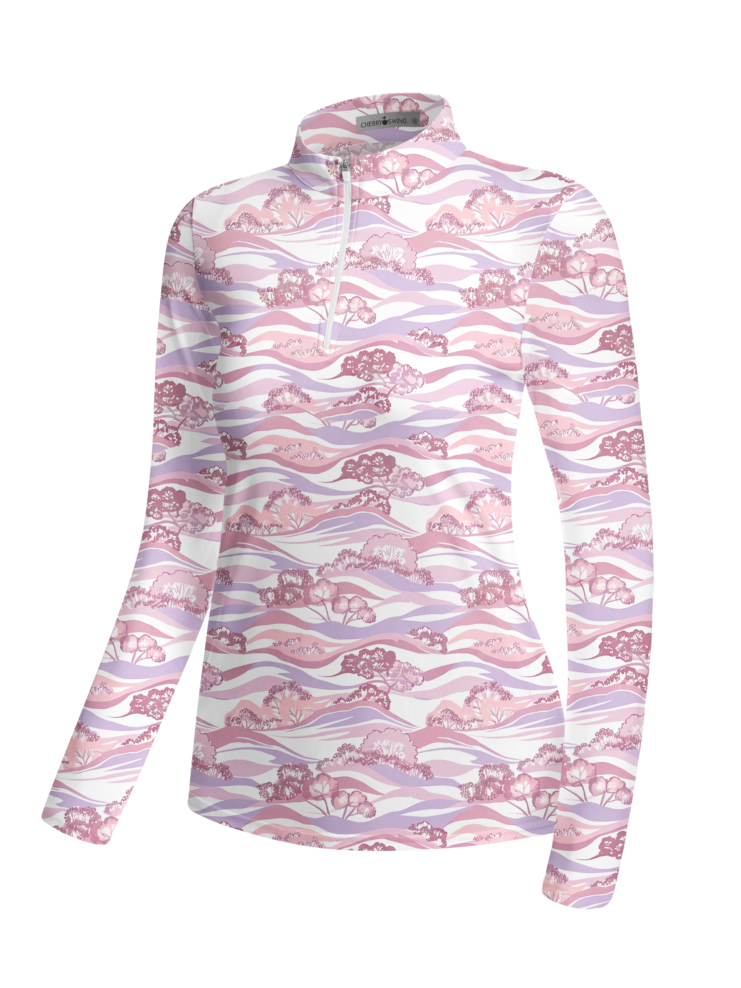 Cherryswing Women's Wavy Landscape Tree Long Sleeve Golf Shirt