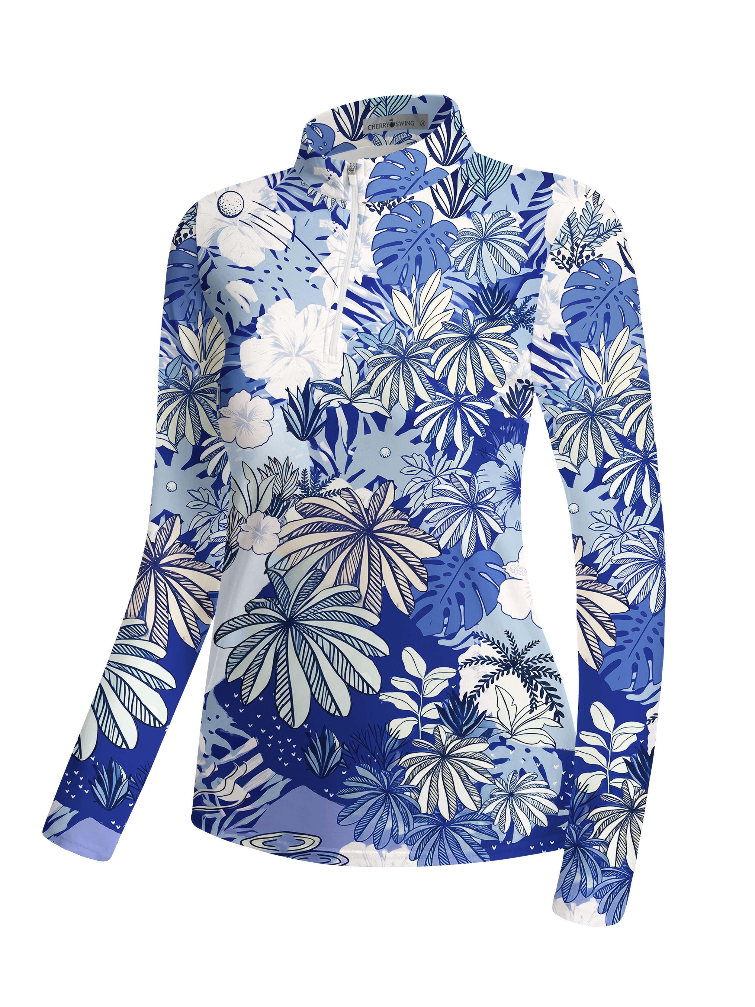 Cherryswing Women's Tropical Palm Leaf Long Sleeve Golf Shirt