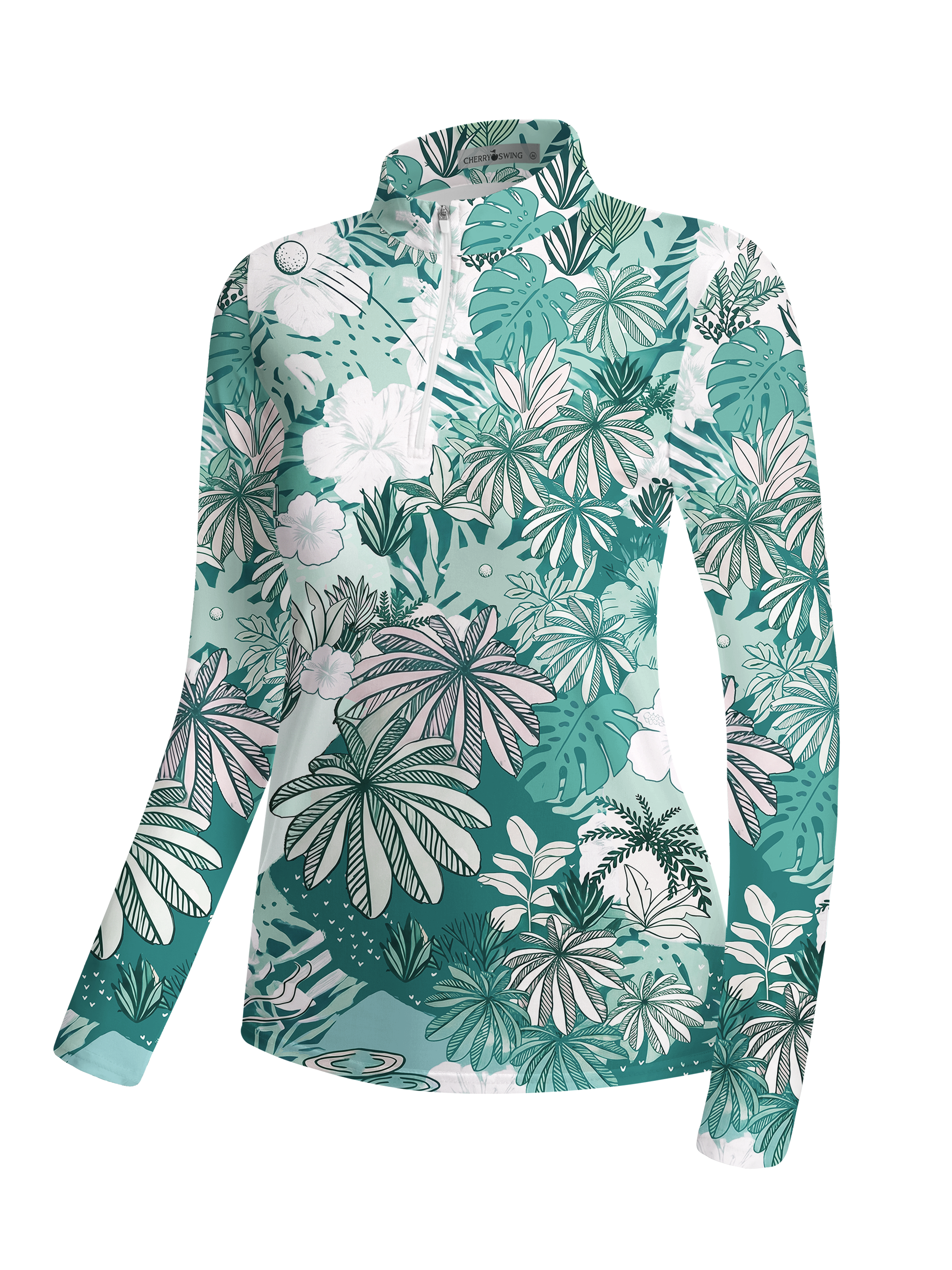 Cherryswing Women's Tropical Palm Leaf Long Sleeve Golf Shirt