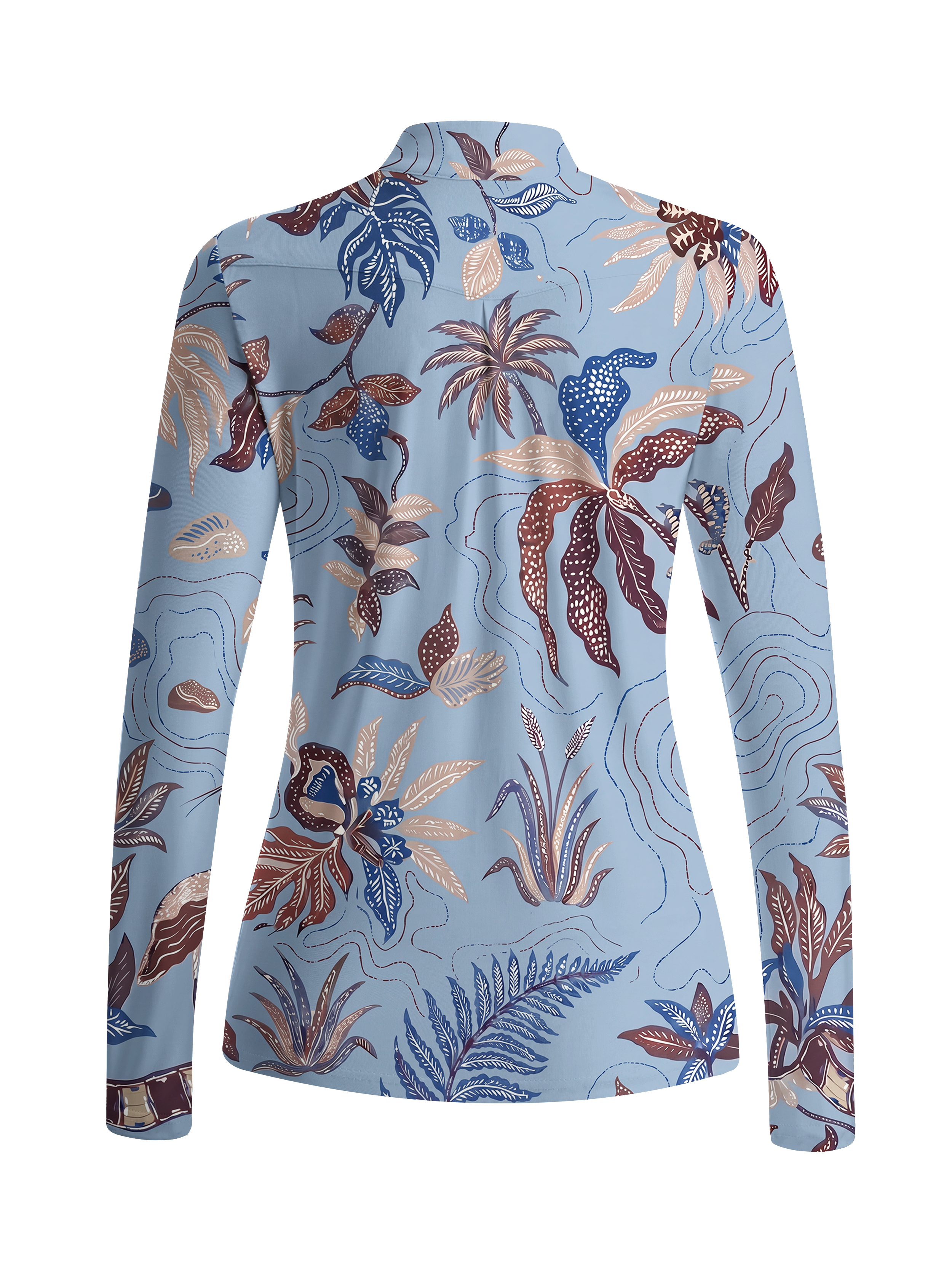 Cherryswing Women's Exotic Tropical Botanical Long Sleeve Golf Shirt