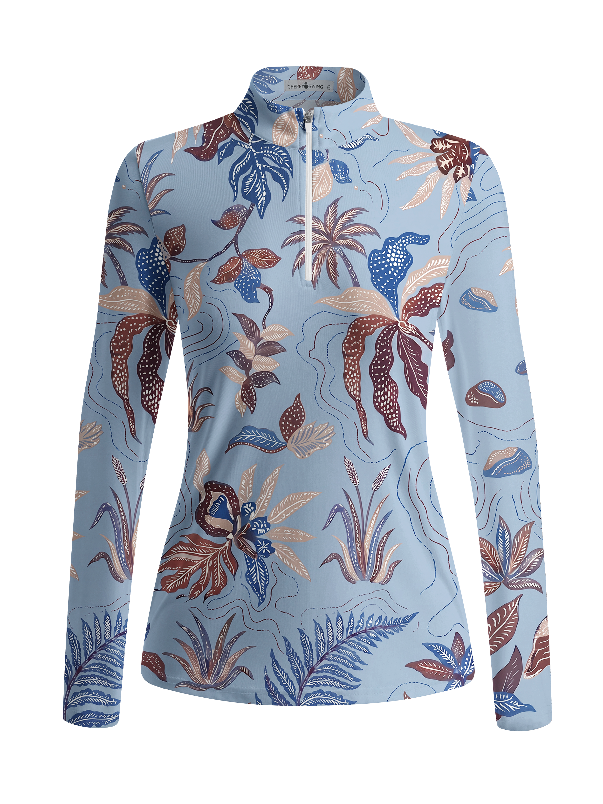 Cherryswing Women's Exotic Tropical Botanical Long Sleeve Golf Shirt