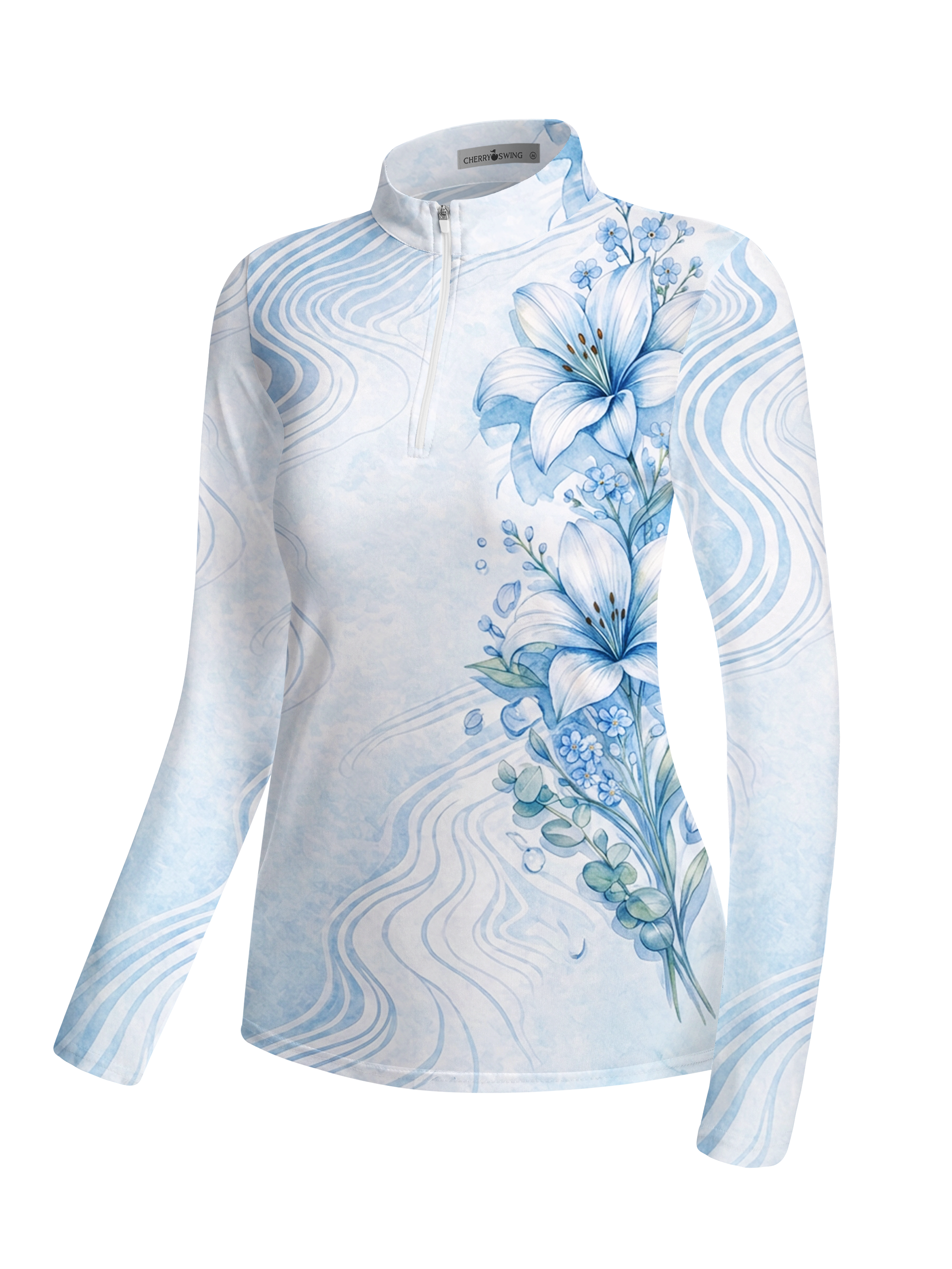 Cherryswing Women's Serene Floral Wave Long Sleeve Golf Shirt