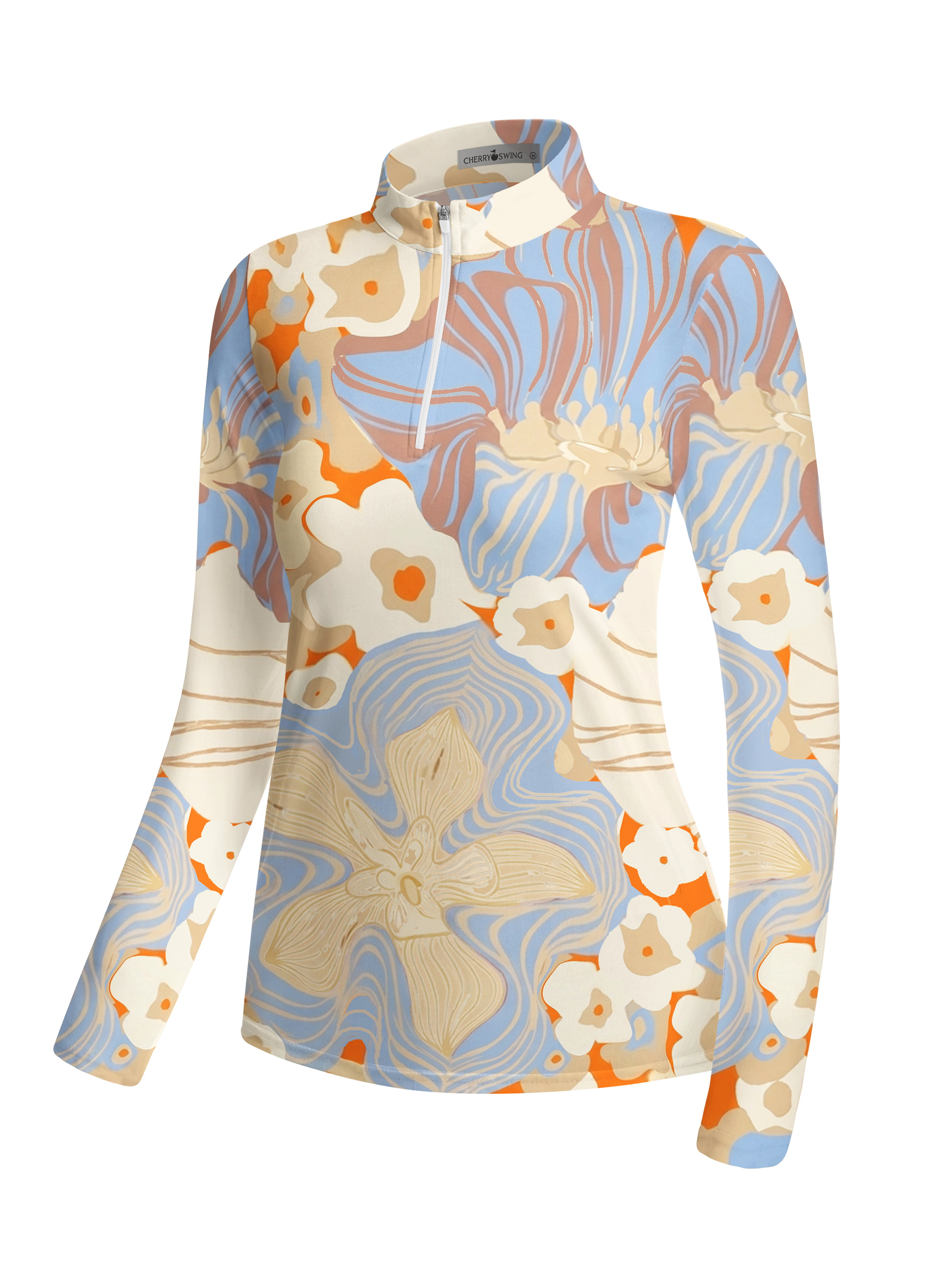 Cherryswing Women's Sunset Floral Abstract Long Sleeve Golf Shirt