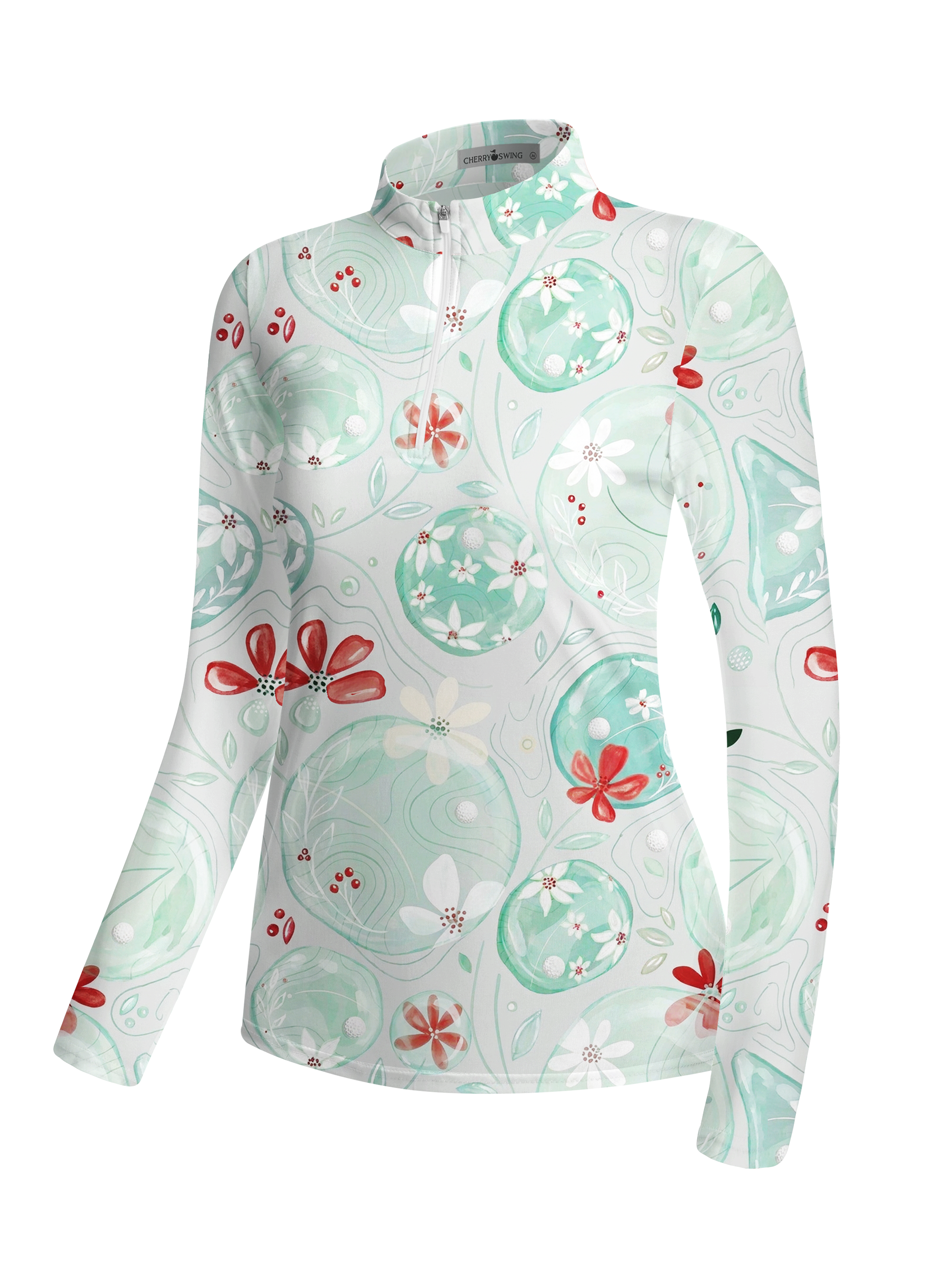 Cherryswing Women's Spring Garden Watercolor Long Sleeve Golf Shirt