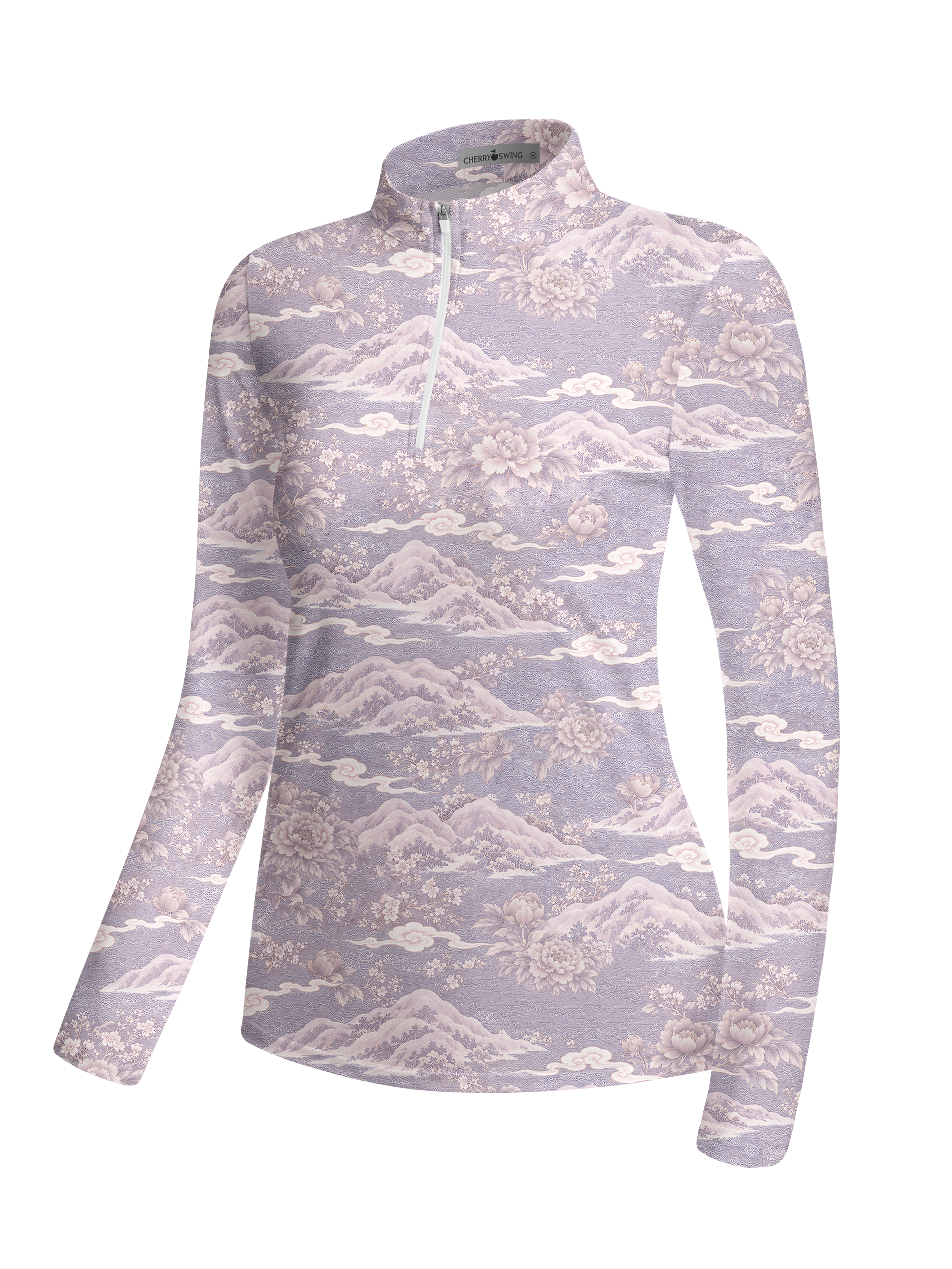 Cherryswing Women's Oriental Mountain Peony Long Sleeve Golf Shirt