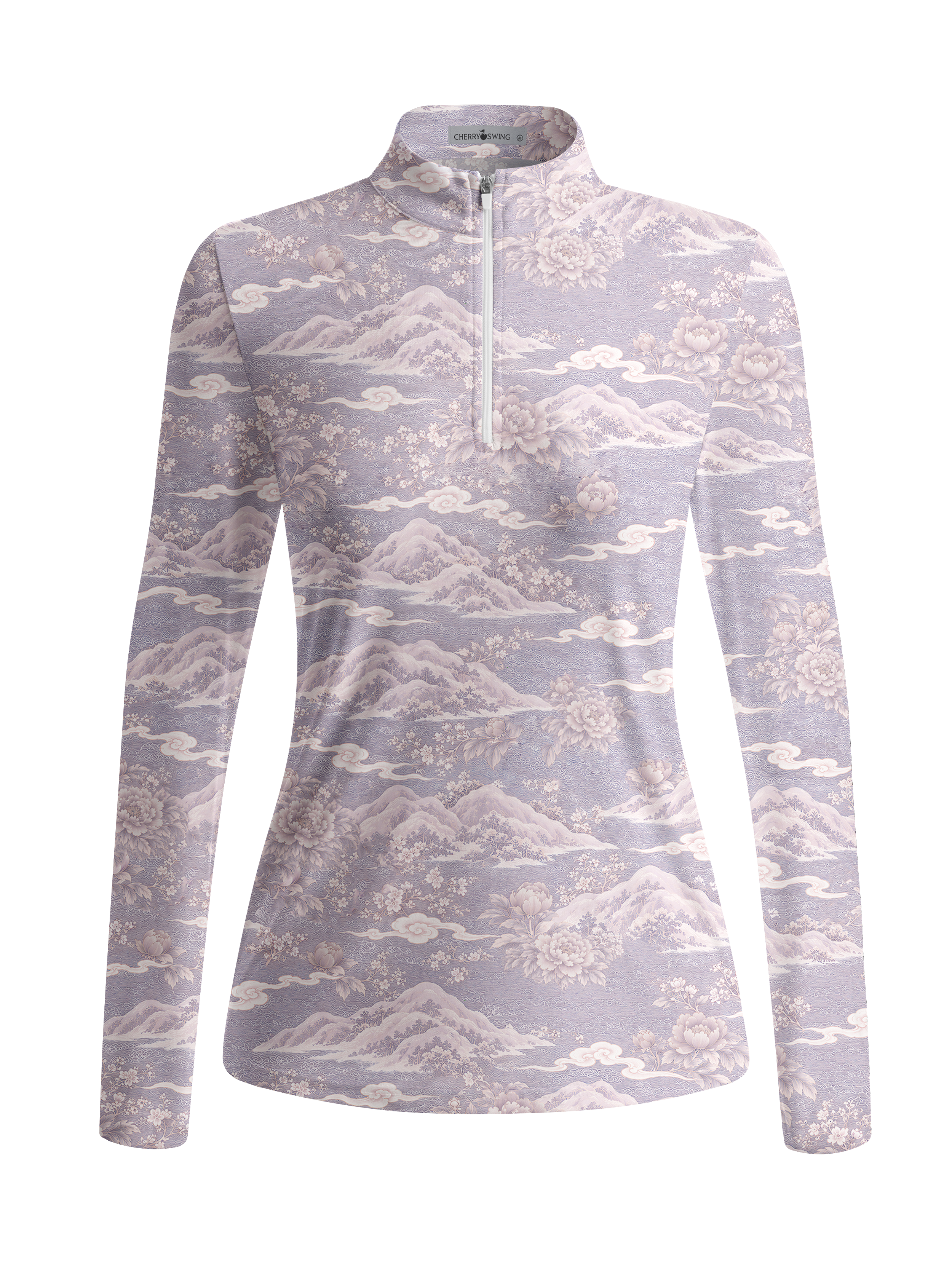 Cherryswing Women's Gradient Color FlowersLong Sleeve Golf Polo
