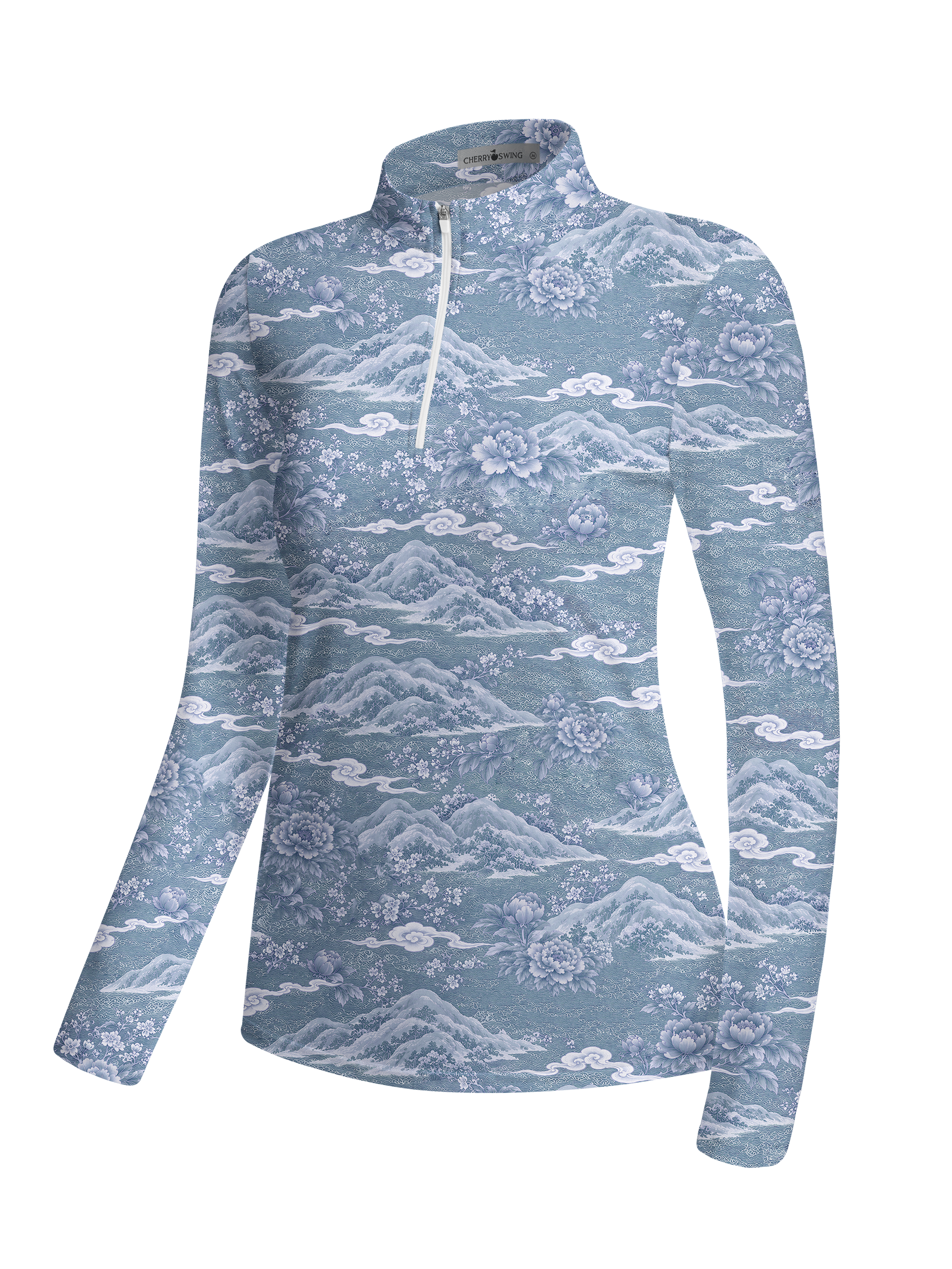 Cherryswing Women's Oriental Mountain Peony Long Sleeve Golf Shirt