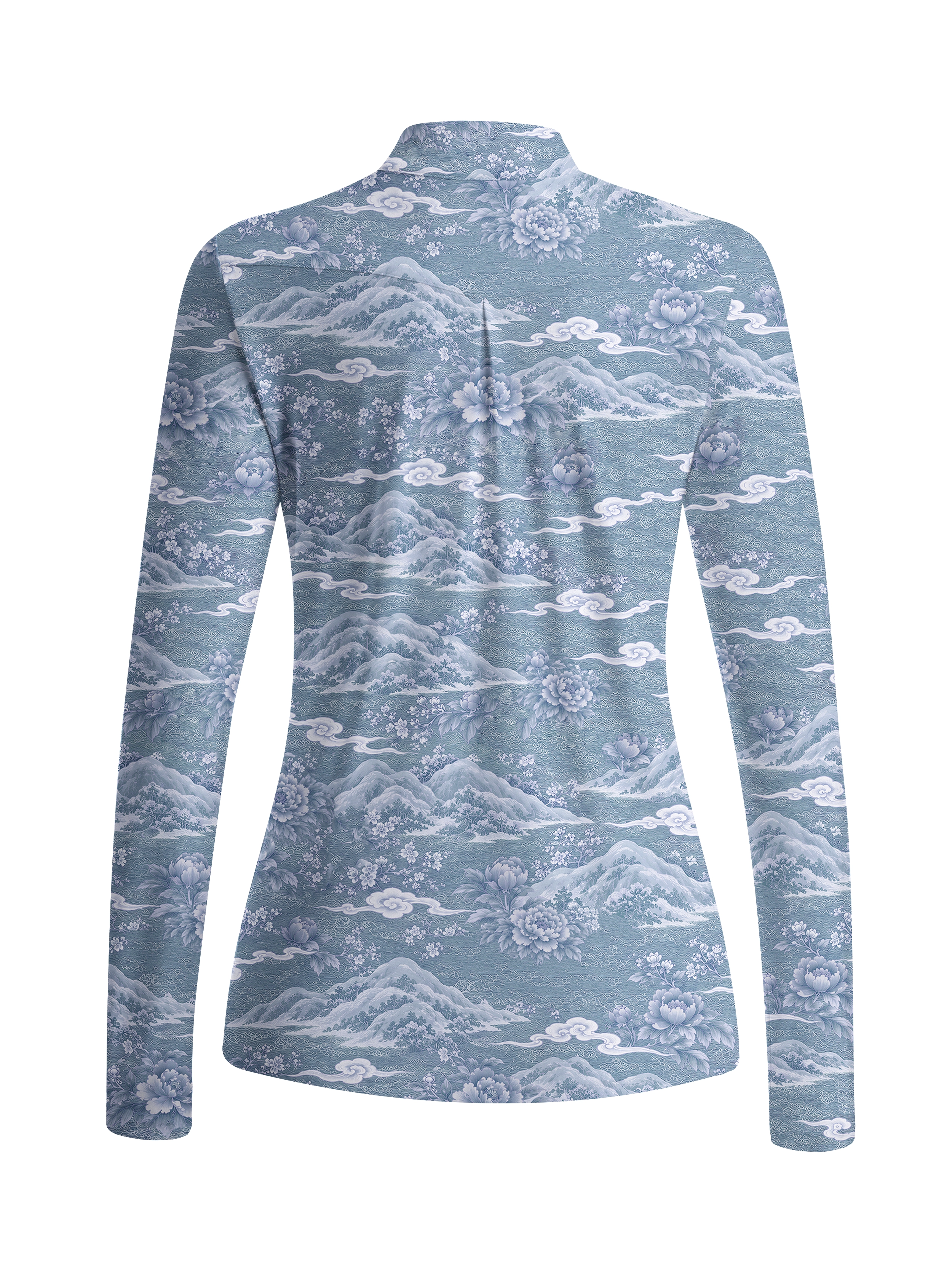 Cherryswing Women's Oriental Mountain Peony Long Sleeve Golf Shirt