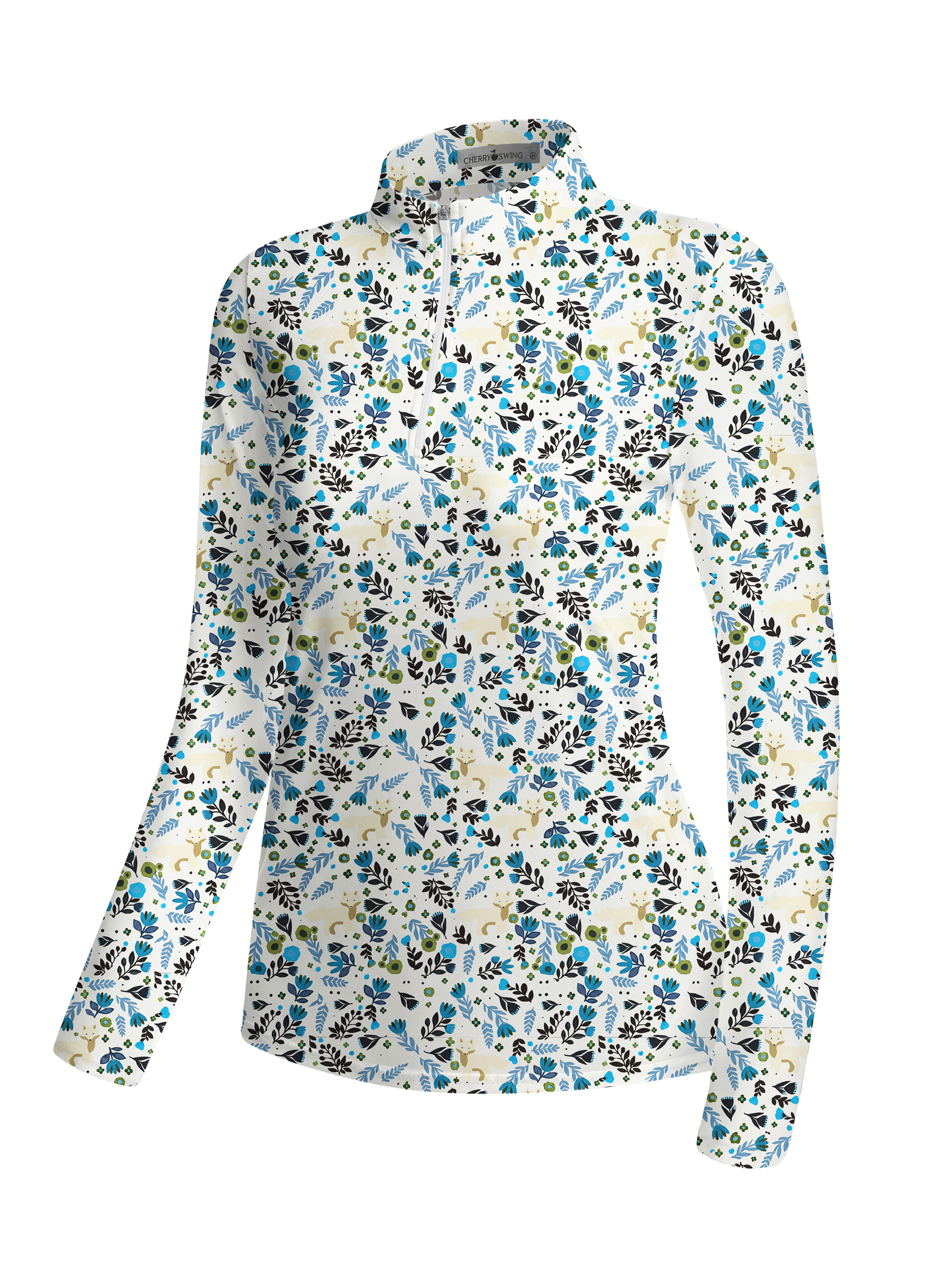 Cherryswing Women's Nordic Floral and Bird Long Sleeve Golf Shirt