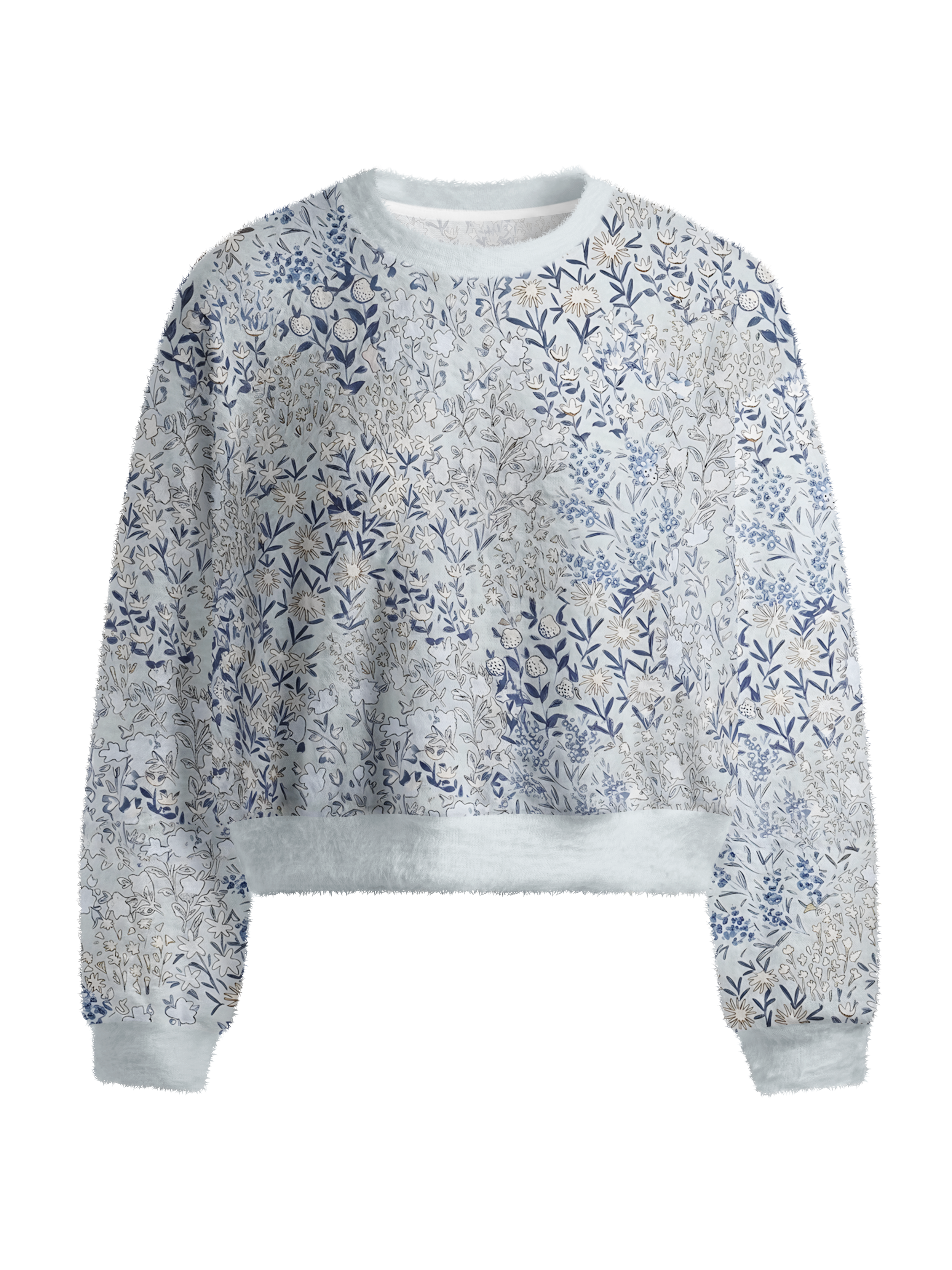 Cherryswing Women's Porcelain Botanical Sketch Fuzzy Knit Golf Sweater
