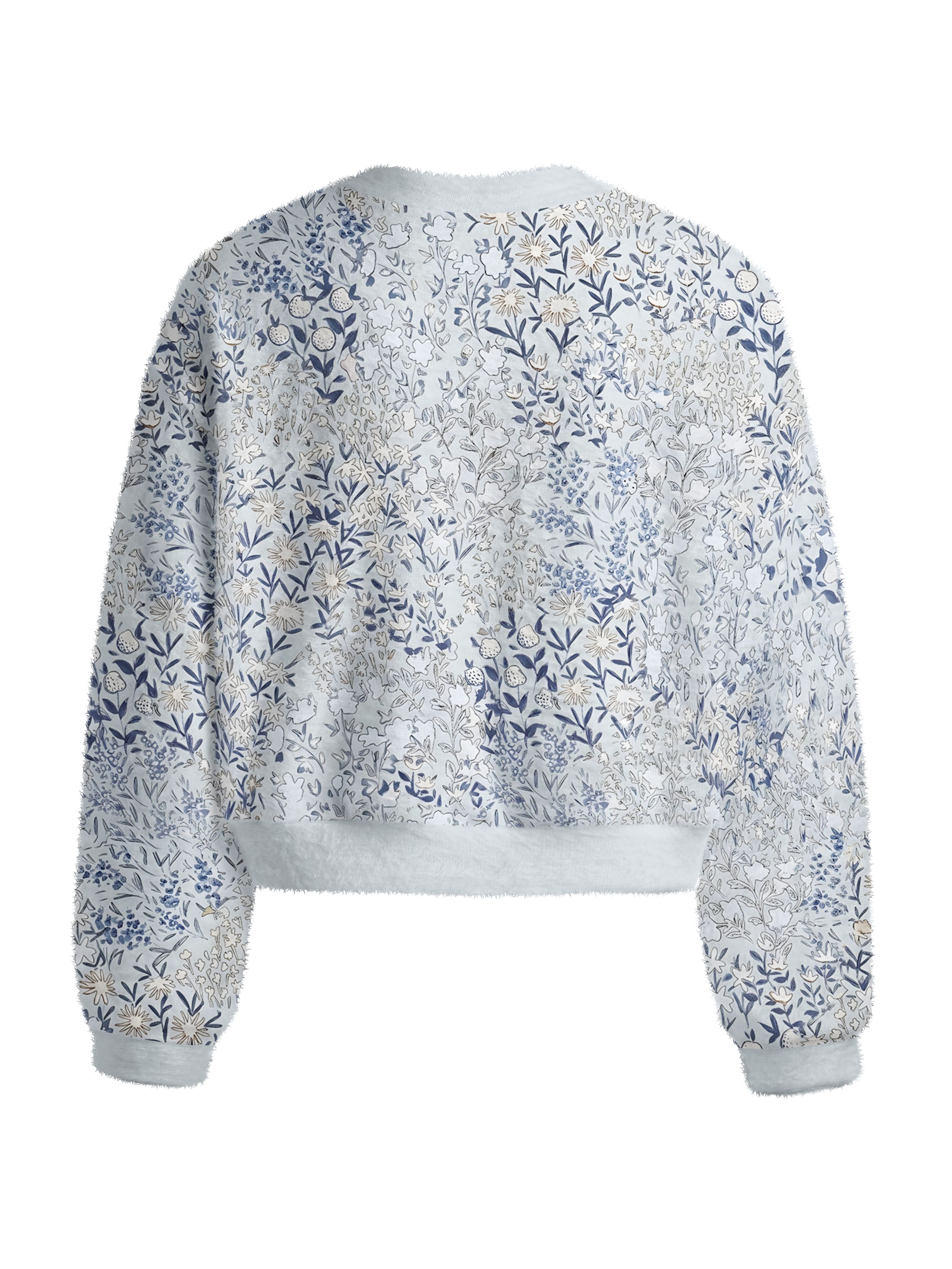 Cherryswing Women's Porcelain Botanical Sketch Fuzzy Knit Golf Sweater