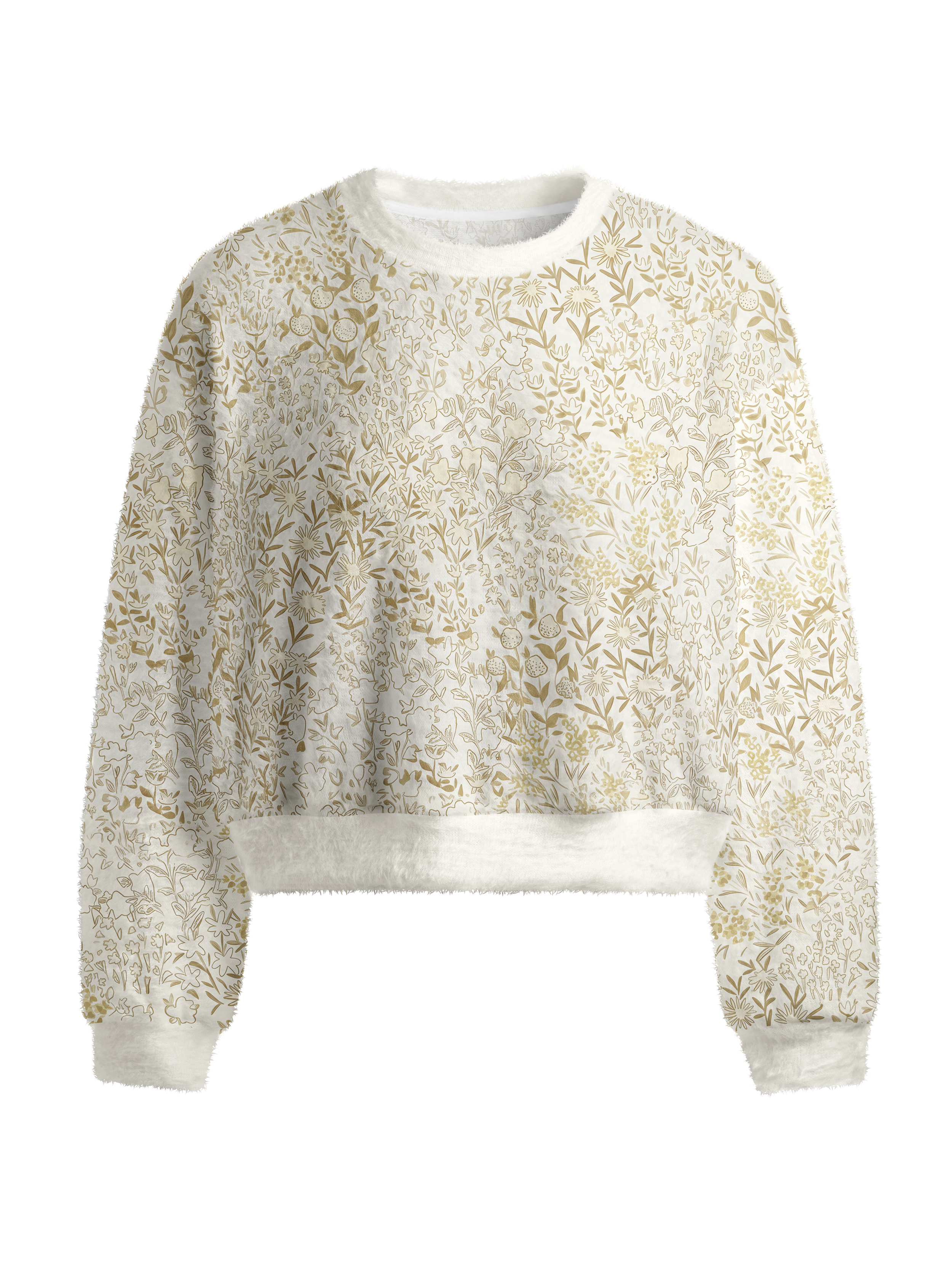 Cherryswing Women's Porcelain Botanical Sketch Fuzzy Knit Golf Sweater