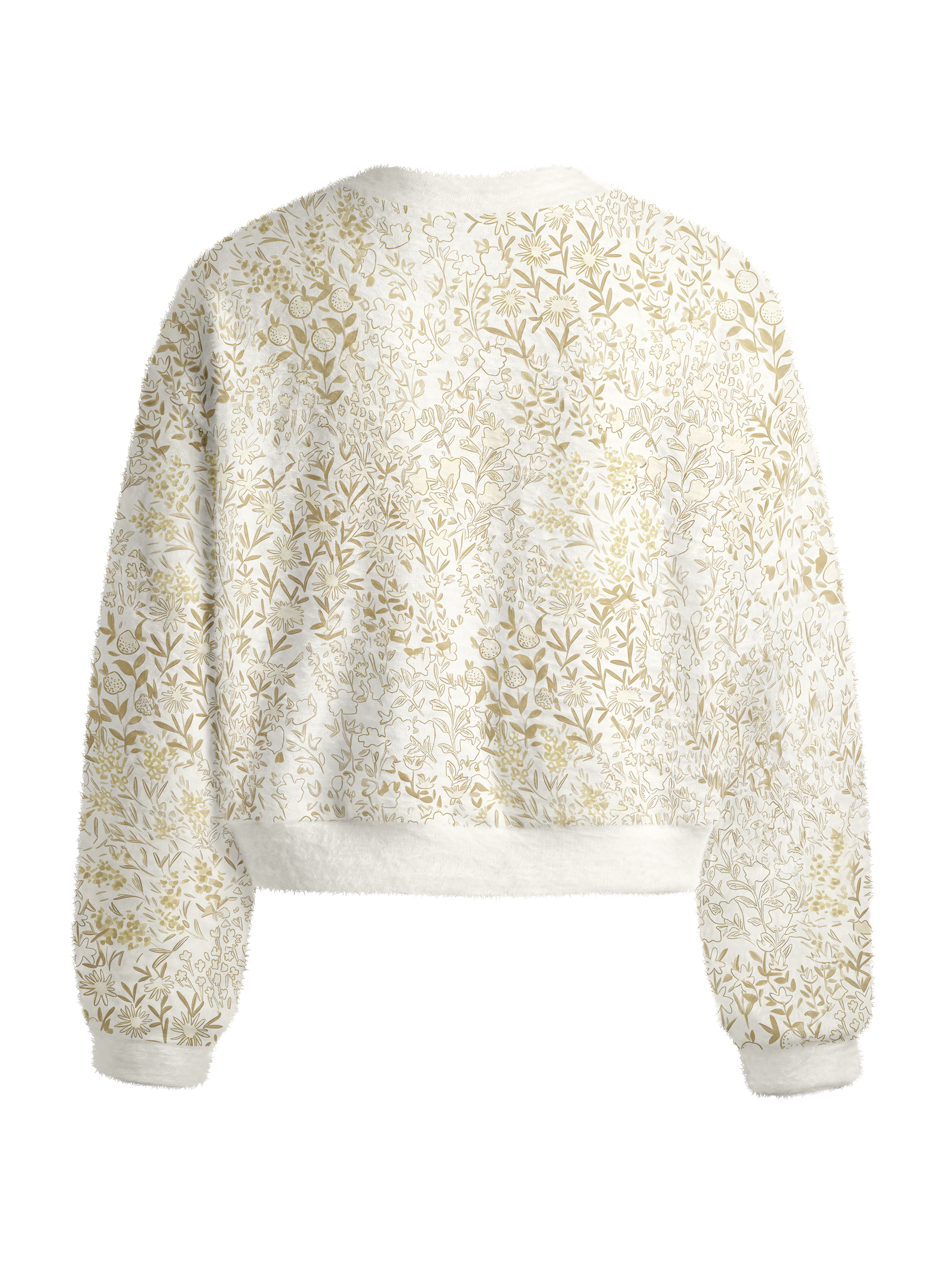 Cherryswing Women's Porcelain Botanical Sketch Fuzzy Knit Golf Sweater