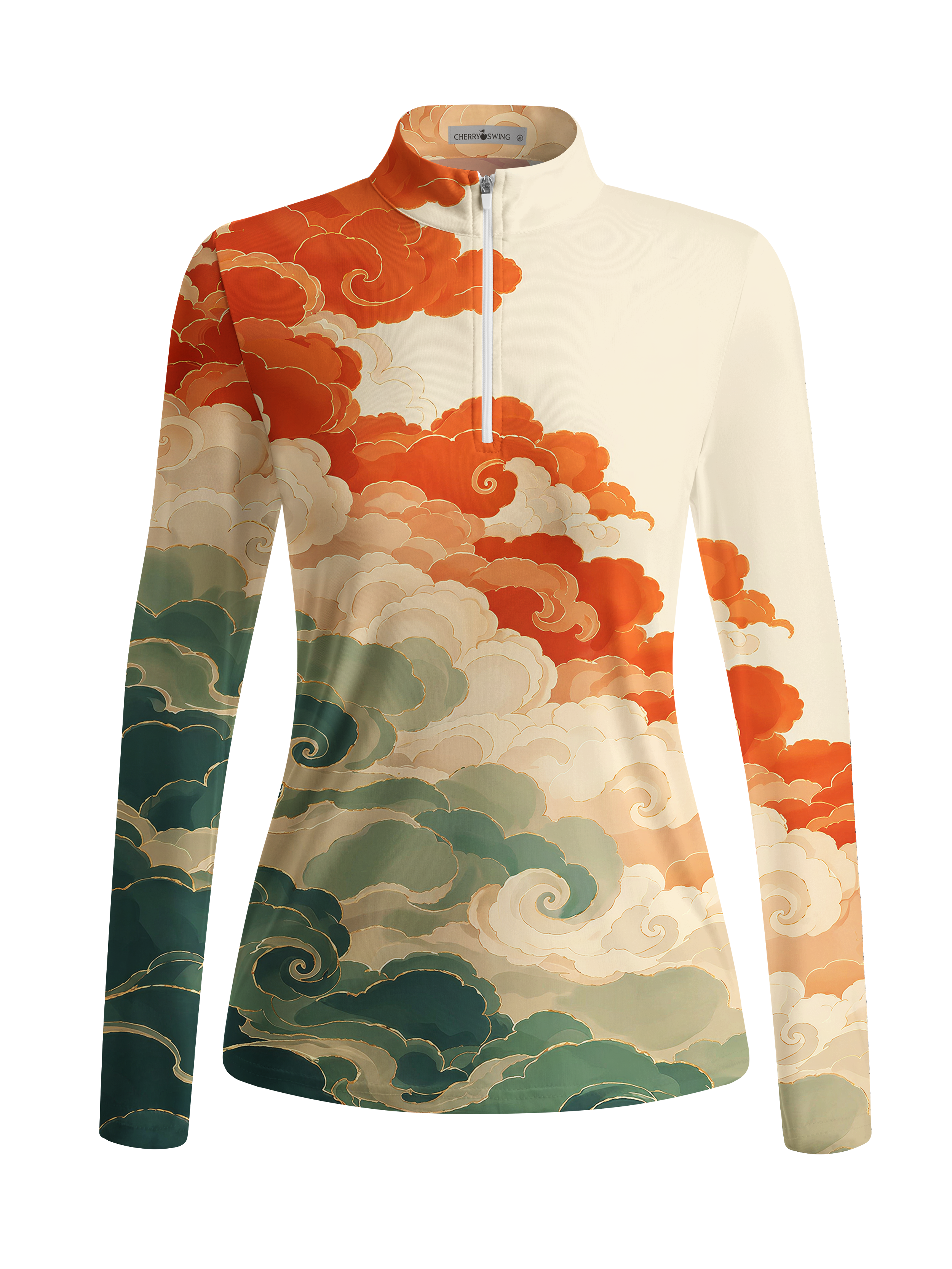 Cherryswing Women's Gradient Color FlowersLong Sleeve Golf Polo