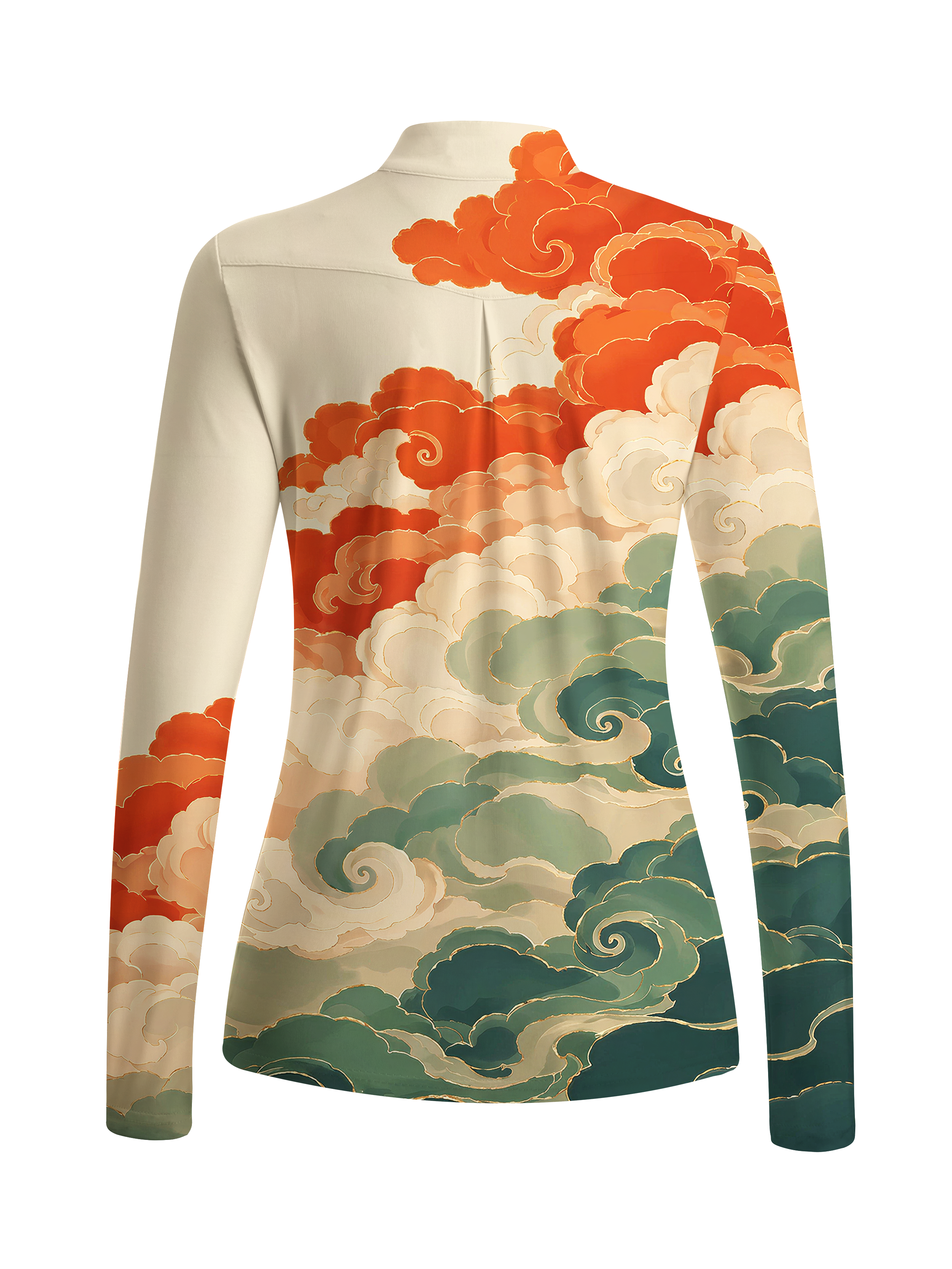 Cherryswing Women's Oriental Auspicious Cloud Long Sleeve Golf Shirt