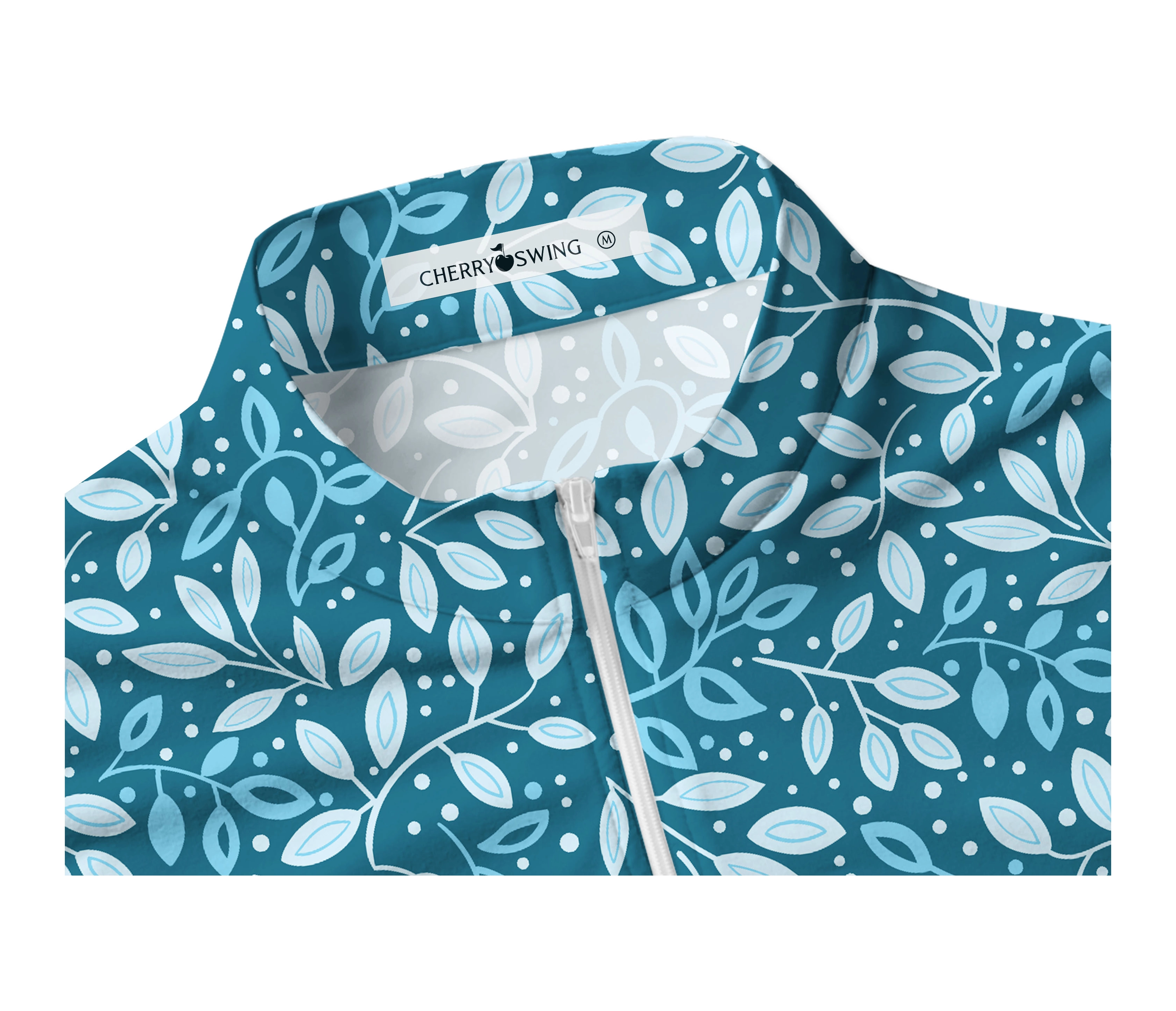 Cherryswing Women's Teal Leaf Motif Sleeveless Golf Shirt