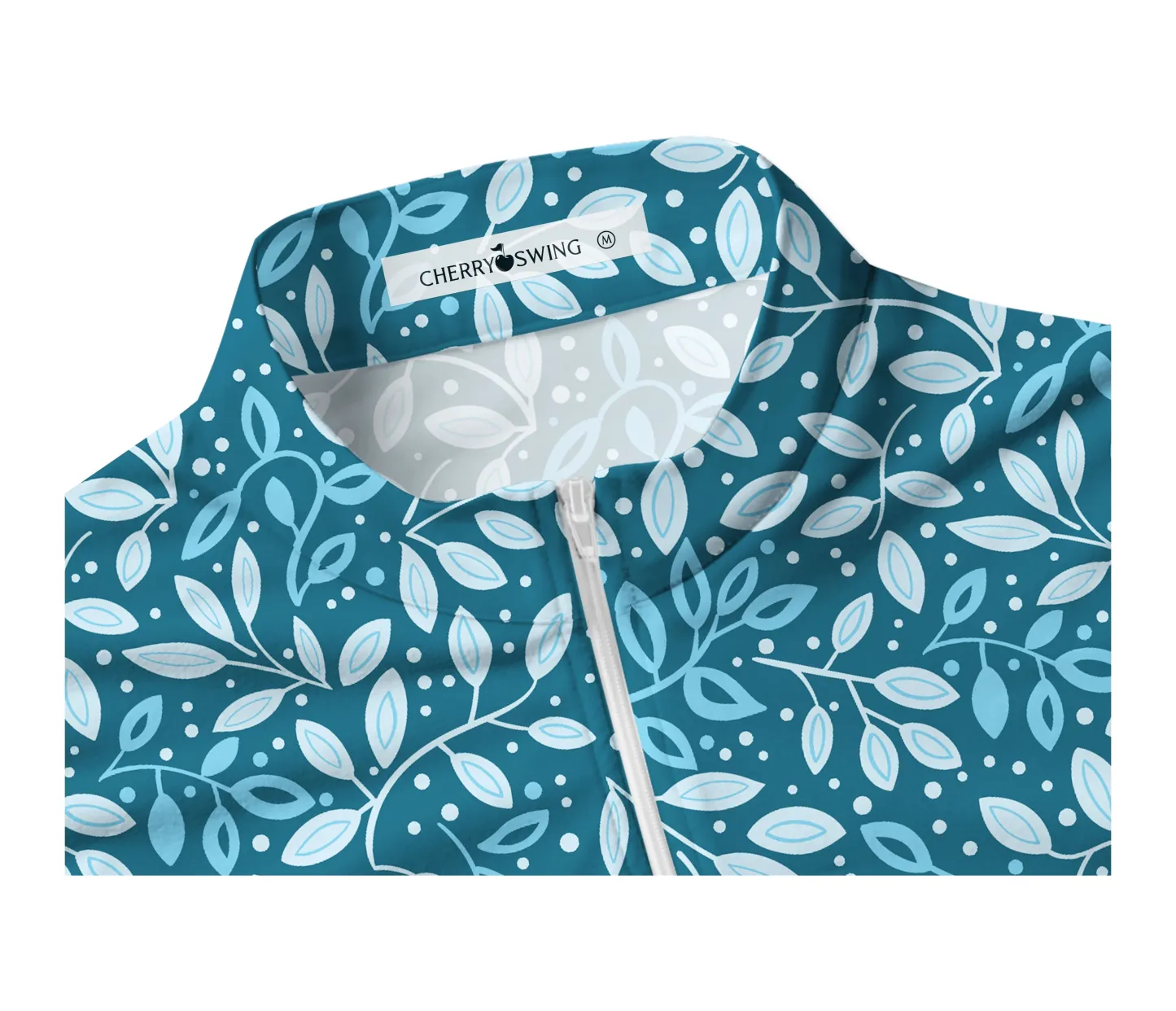 Cherryswing Women's Teal Leaf Motif Sleeveless Golf Shirt