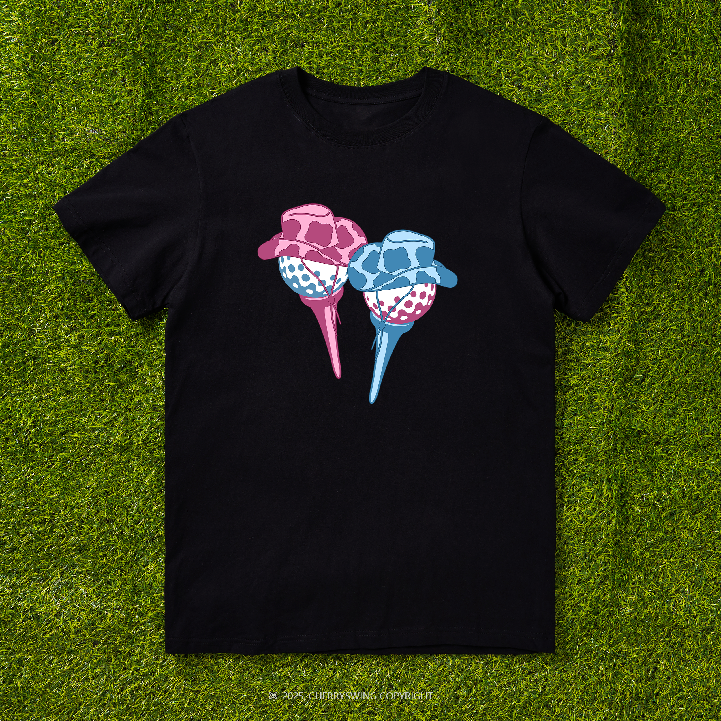 Cherryswing Ball and Club Hat Couple Pattern White T-Shirt