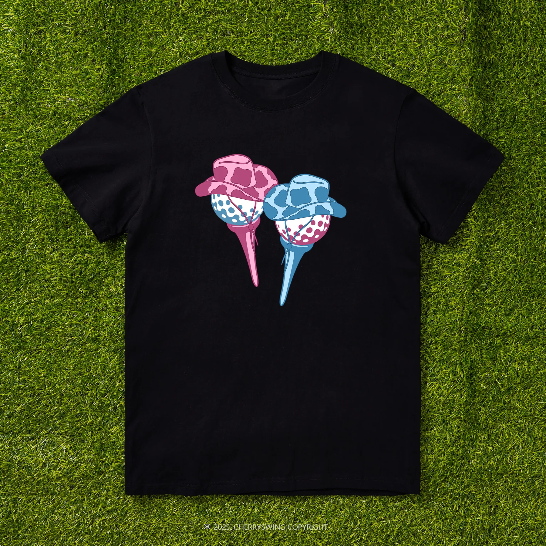 Cherryswing Ball and Club Hat Couple Pattern White T-Shirt