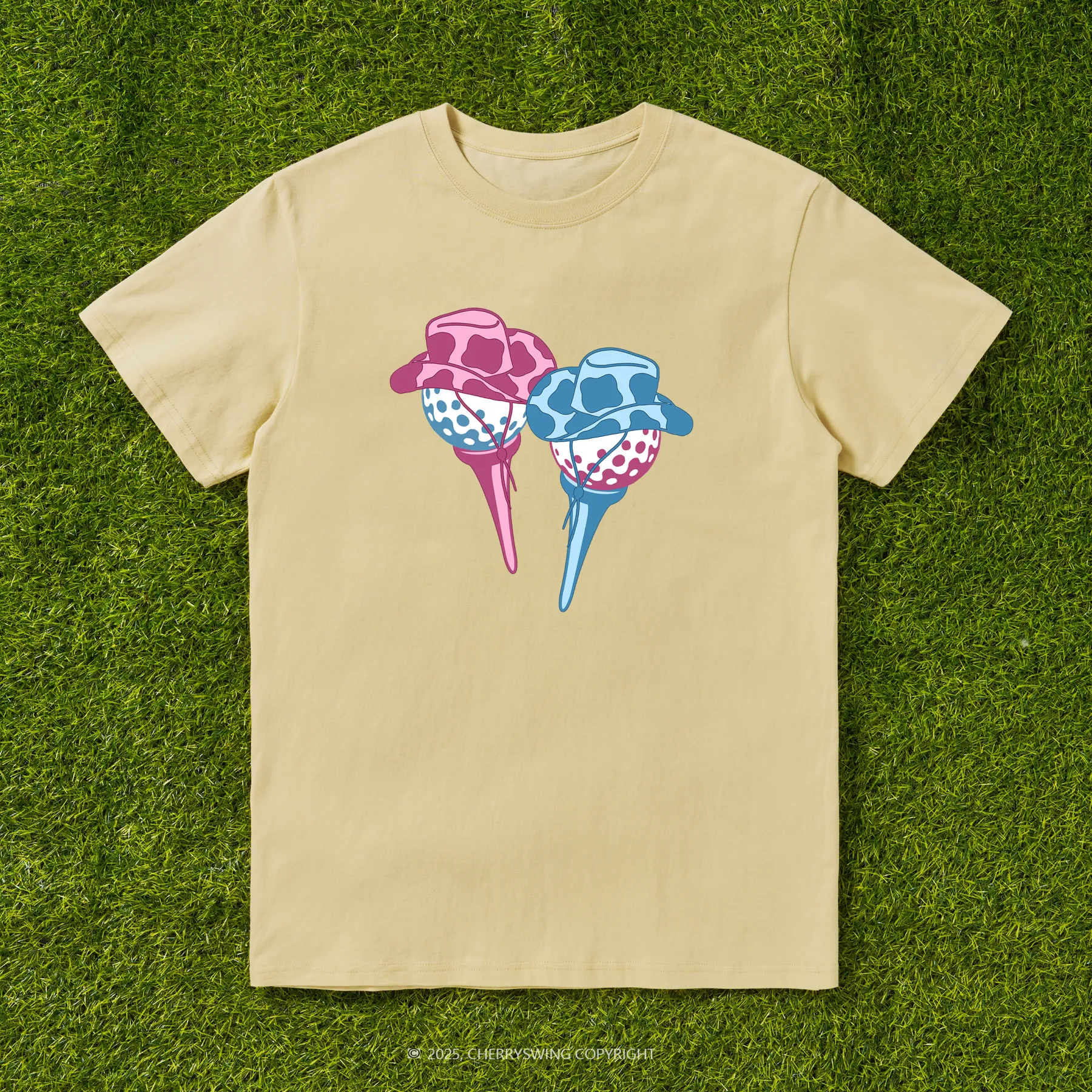 Cherryswing Ball and Club Hat Couple Pattern White T-Shirt