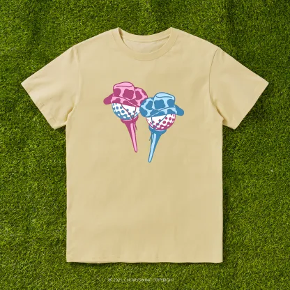 Cherryswing Ball and Club Hat Couple Pattern White T-Shirt