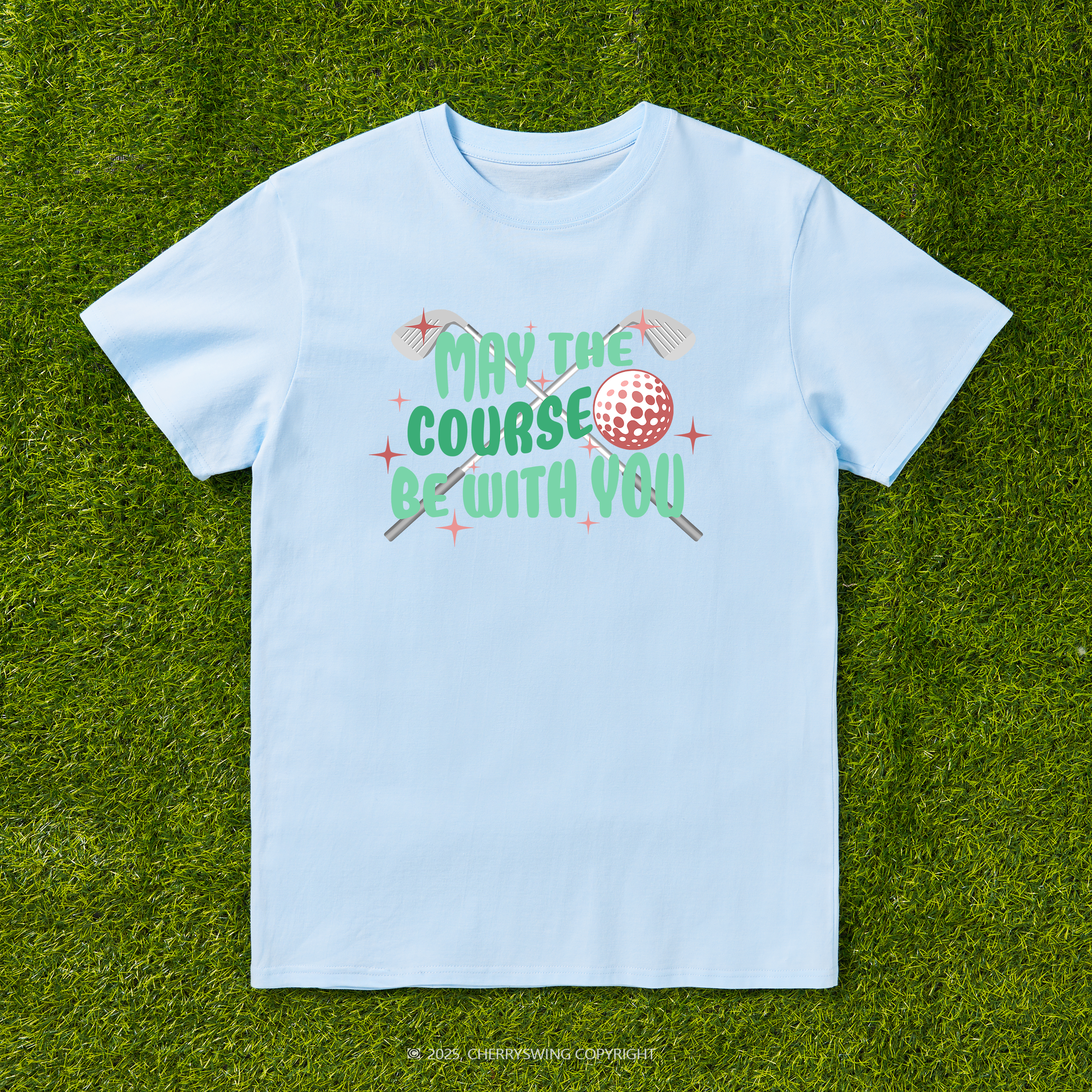 Cherryswing 'May the Course Be with You' Pattern White T-Shirt