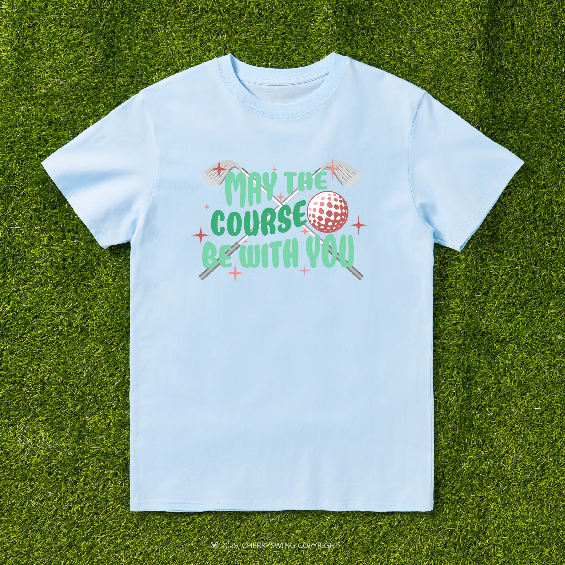 Cherryswing 'May the Course Be with You' Pattern White T-Shirt