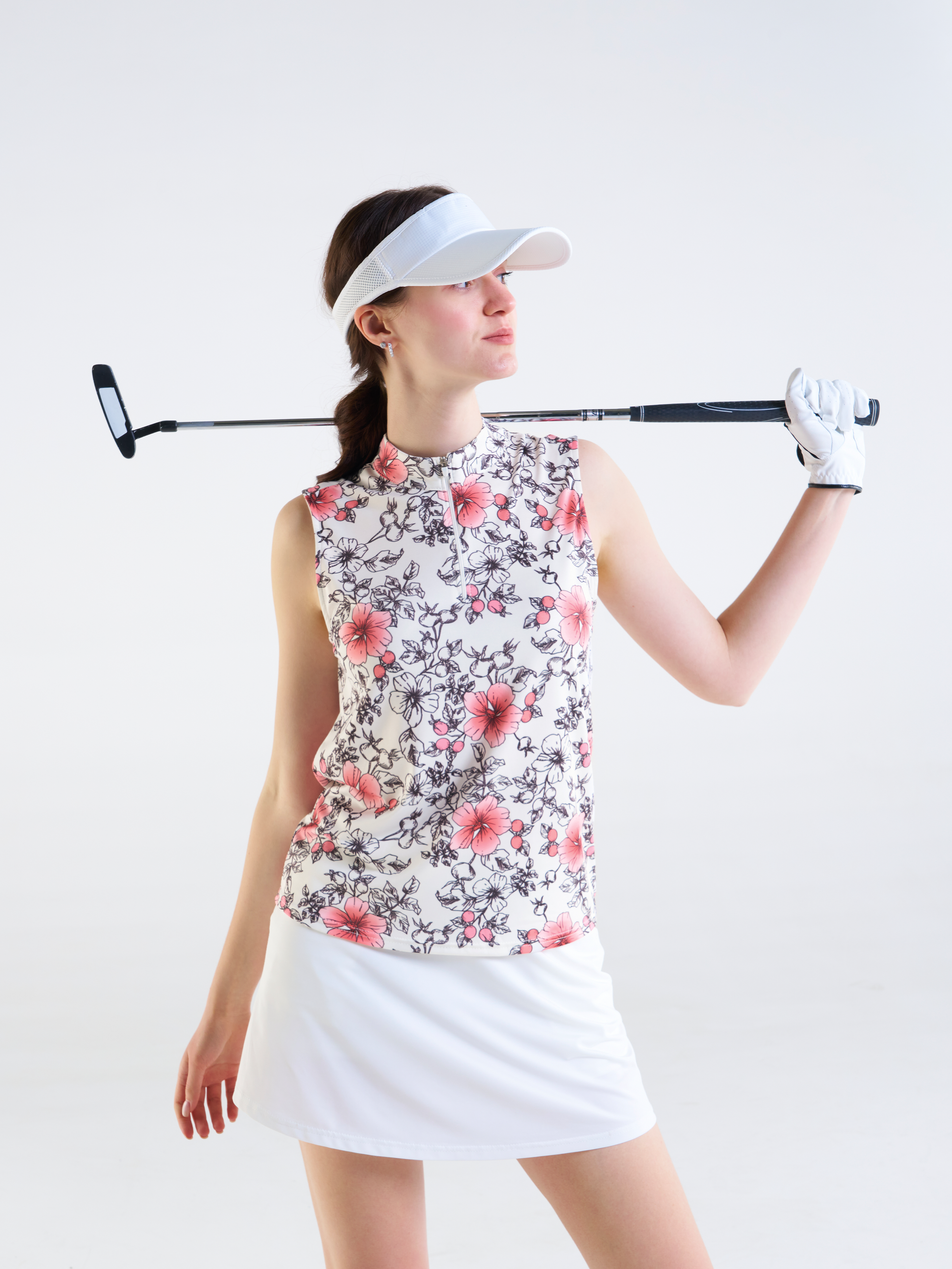 Cherryswing Women's Gradient Color Flowers Sleeveless Golf Shirt