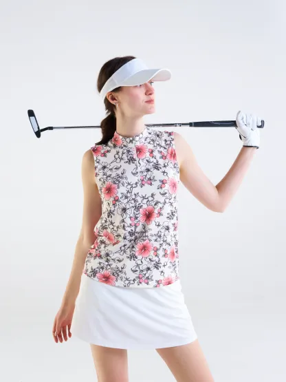 Cherryswing Women's Gradient Color Flowers Sleeveless Golf Shirt