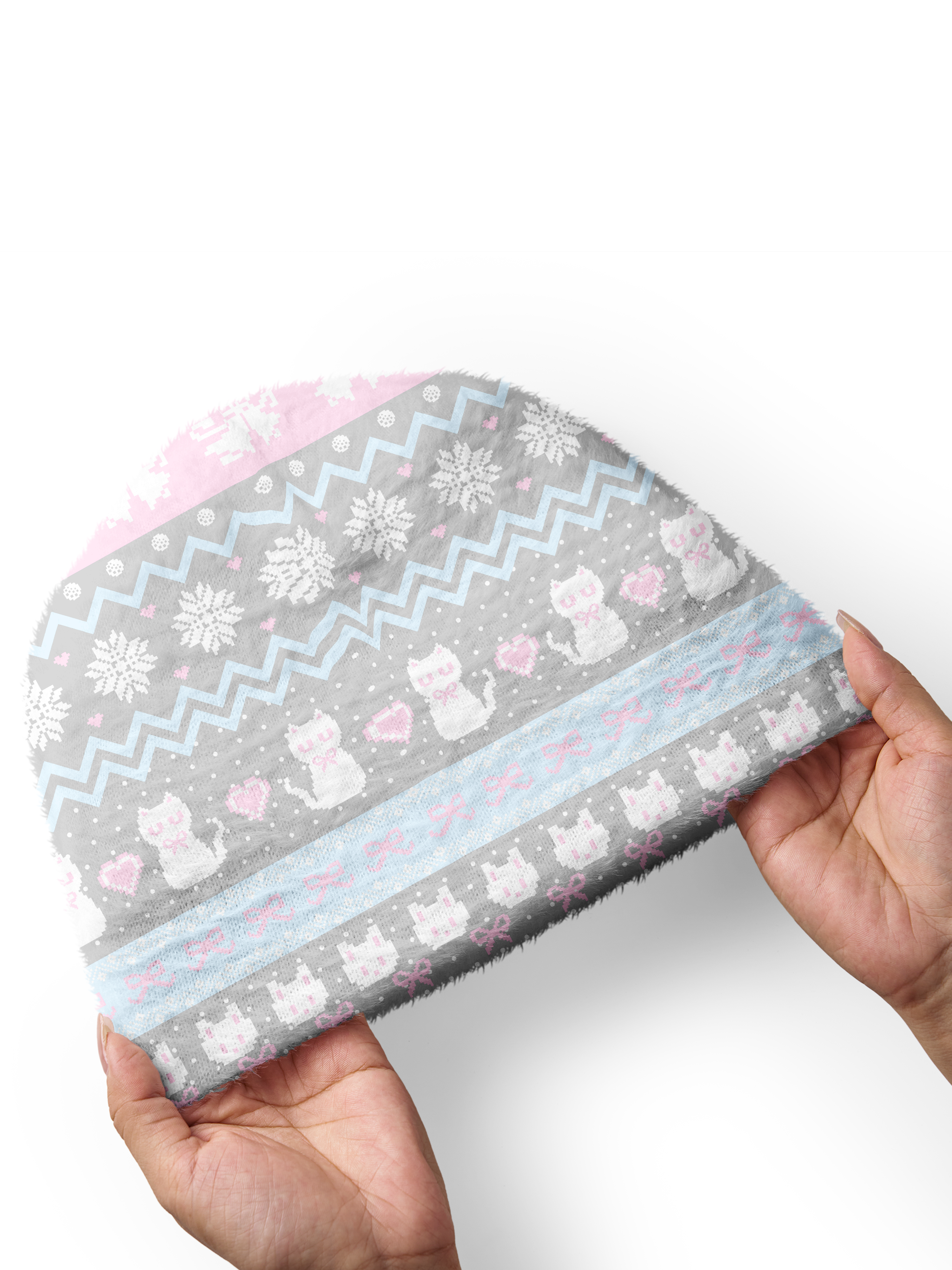 Cherryswing Women's Pixel Cat and Snowflake Nordic Cozy Knit Golf Beanie