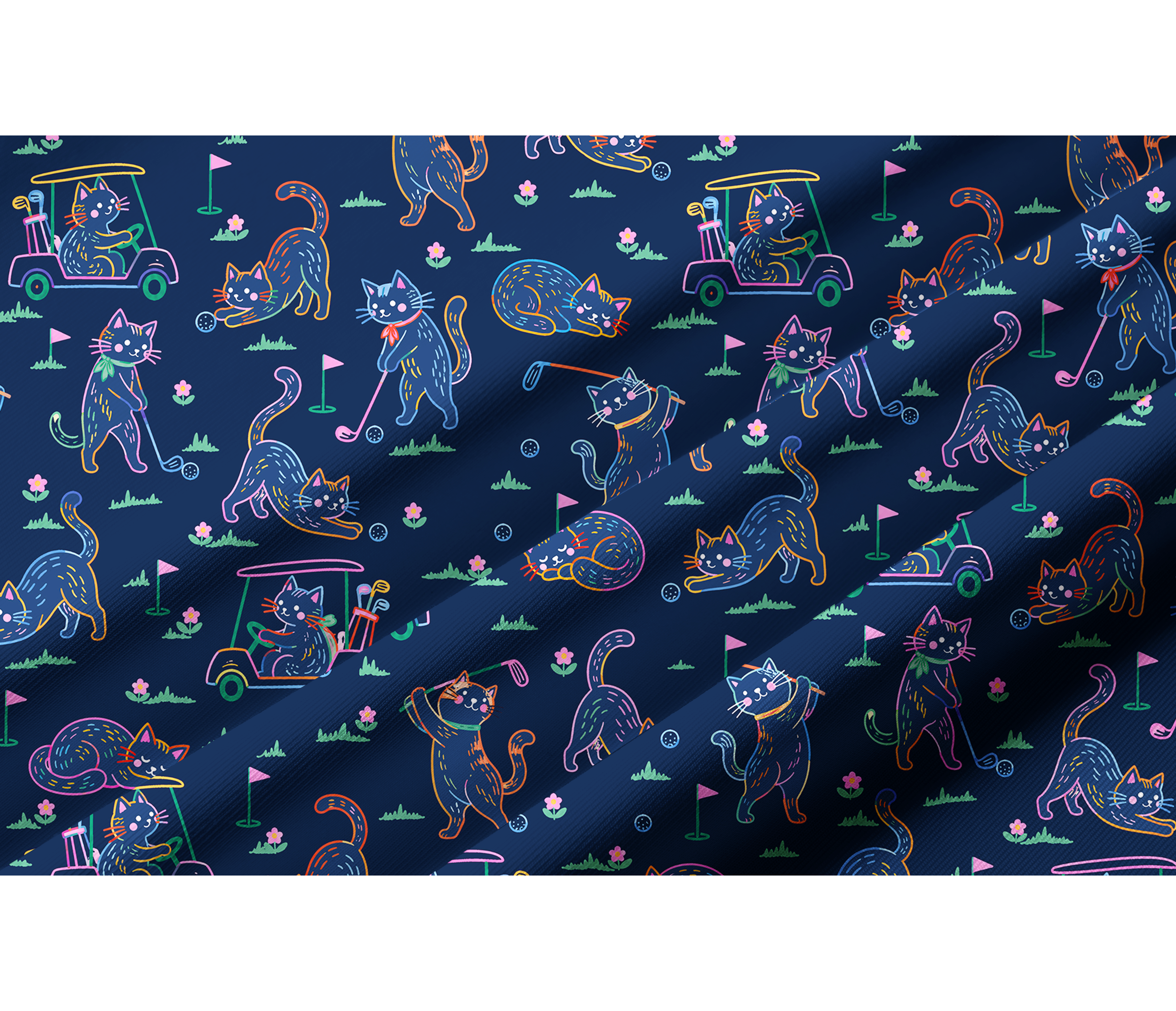 Cherryswing Women's Neon Cat Golf Theme Pattern Long Sleeve Golf Shirt
