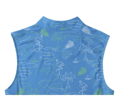 Cherryswing Women's Sleeveless Flamingos Playing Golf Polo Shirt