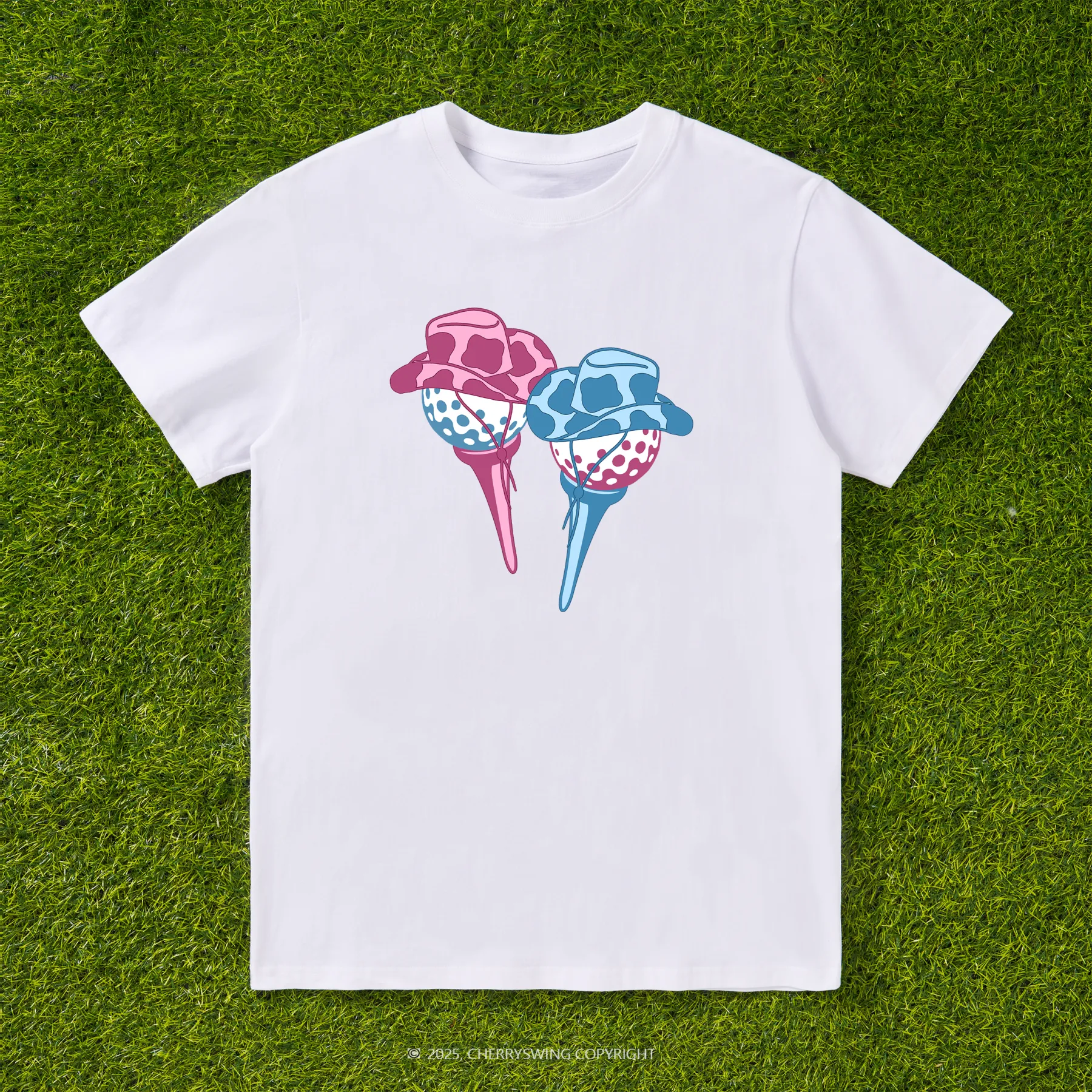 Cherryswing Ball and Club Hat Couple Pattern White T-Shirt