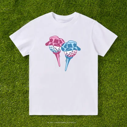 Cherryswing Ball and Club Hat Couple Pattern White T-Shirt