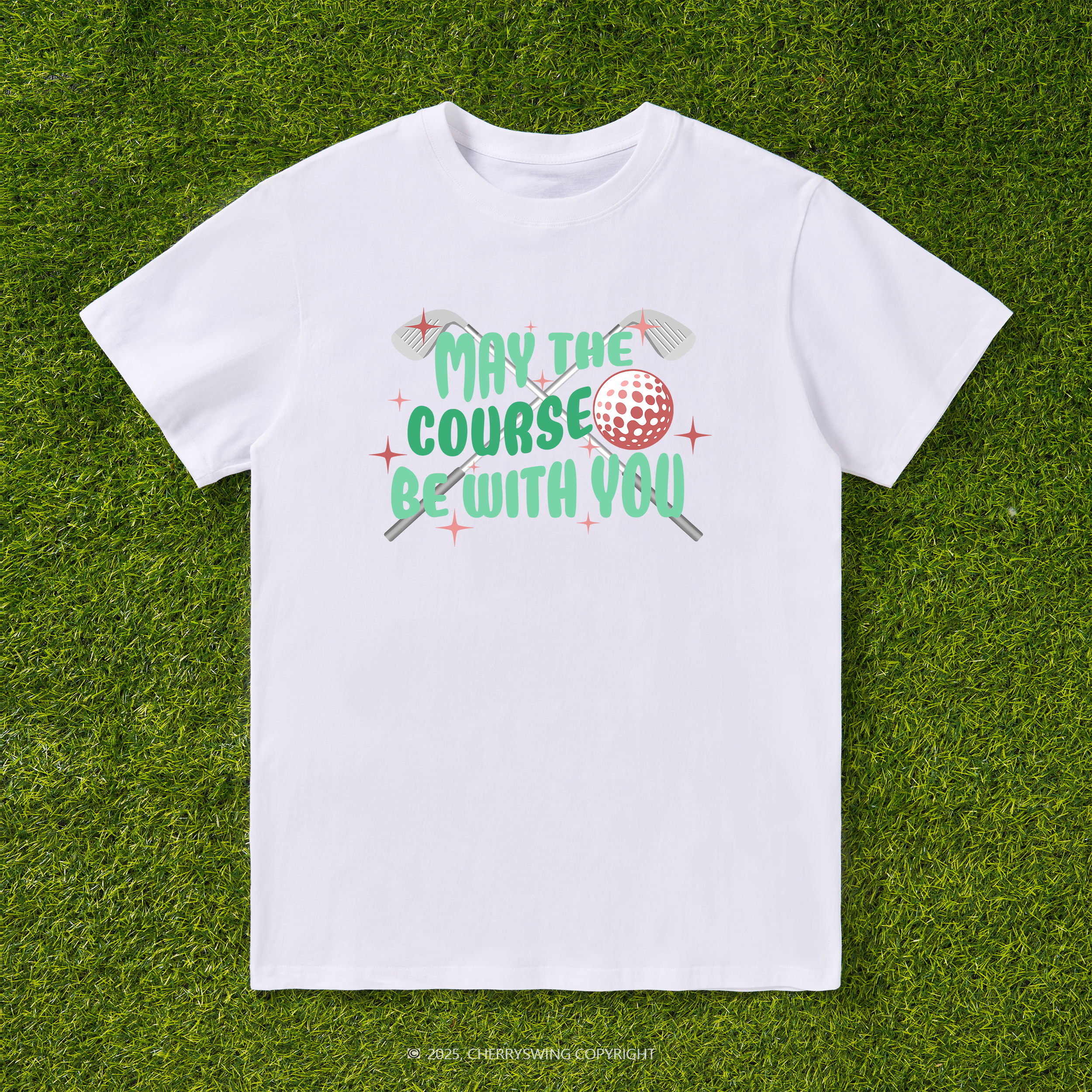Cherryswing 'May the Course Be with You' Pattern White T-Shirt