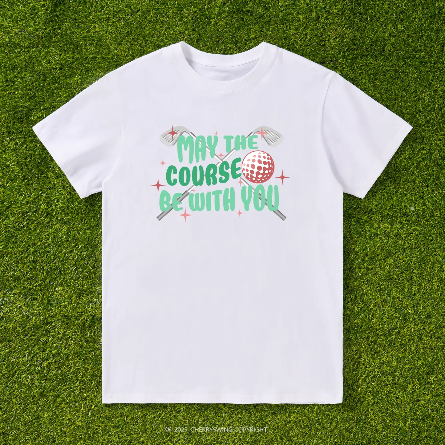Cherryswing 'May the Course Be with You' Pattern White T-Shirt