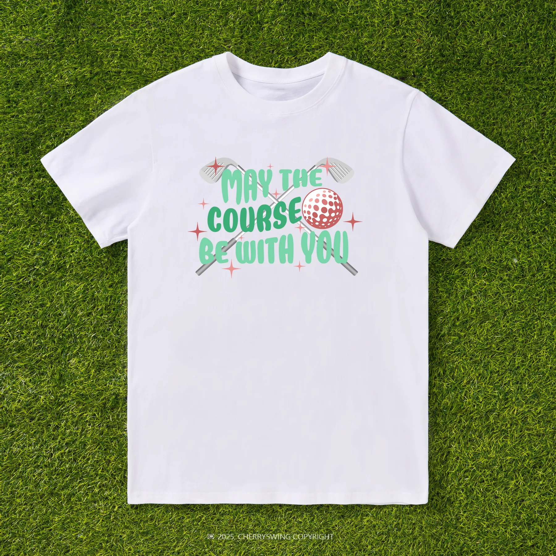 Cherryswing 'May the Course Be with You' Pattern White T-Shirt