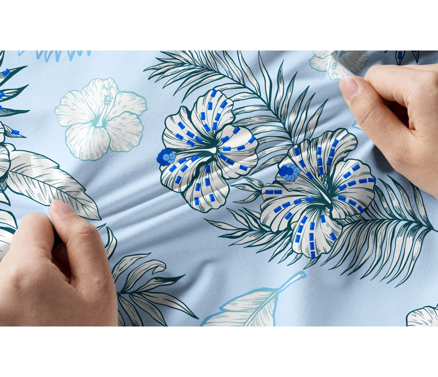 Cherryswing Women's Blue and White Flowers Short Sleeve Polo Shirt