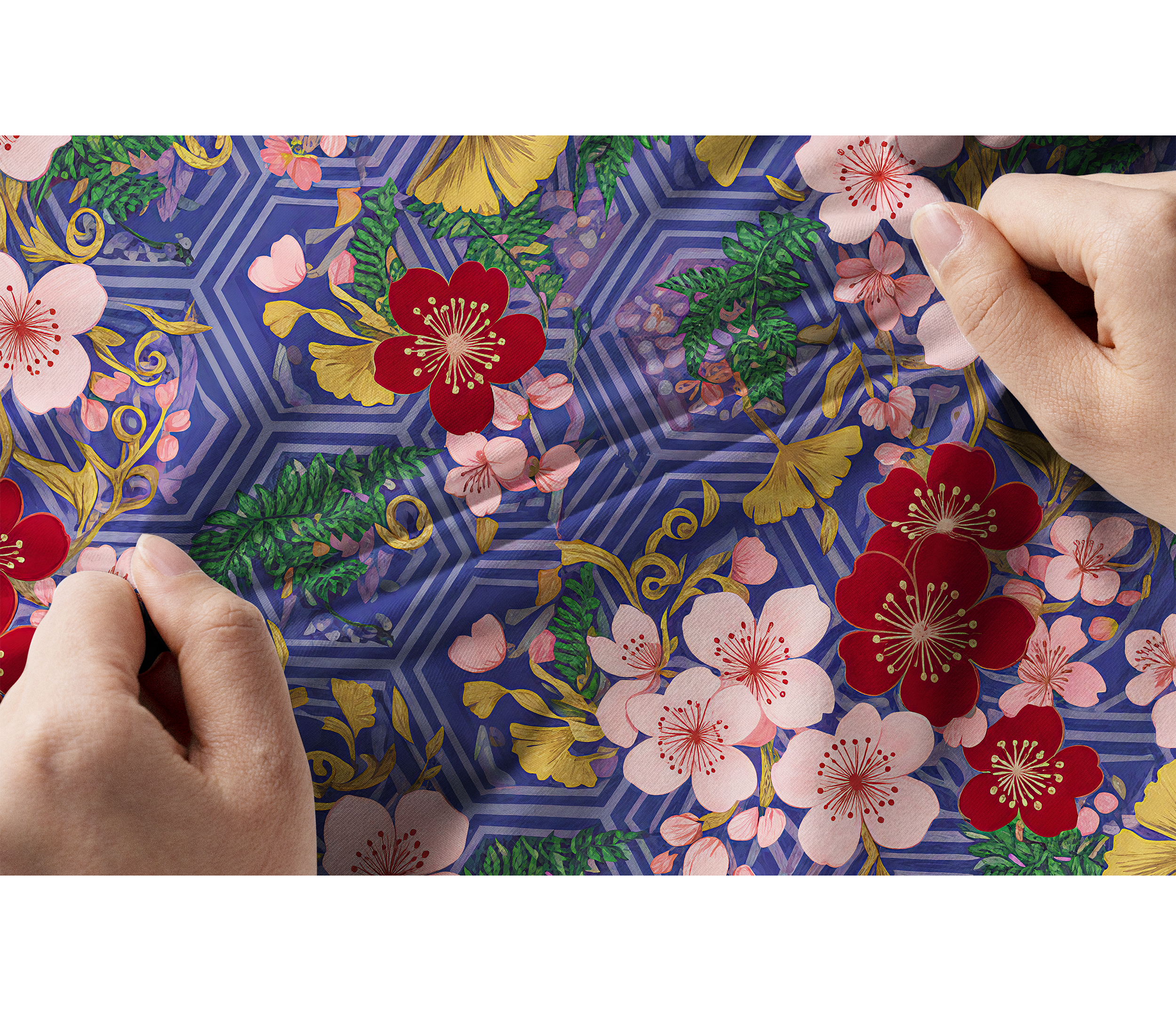 Cherryswing Women's Oriental Blossom Print Short Sleeve Polos