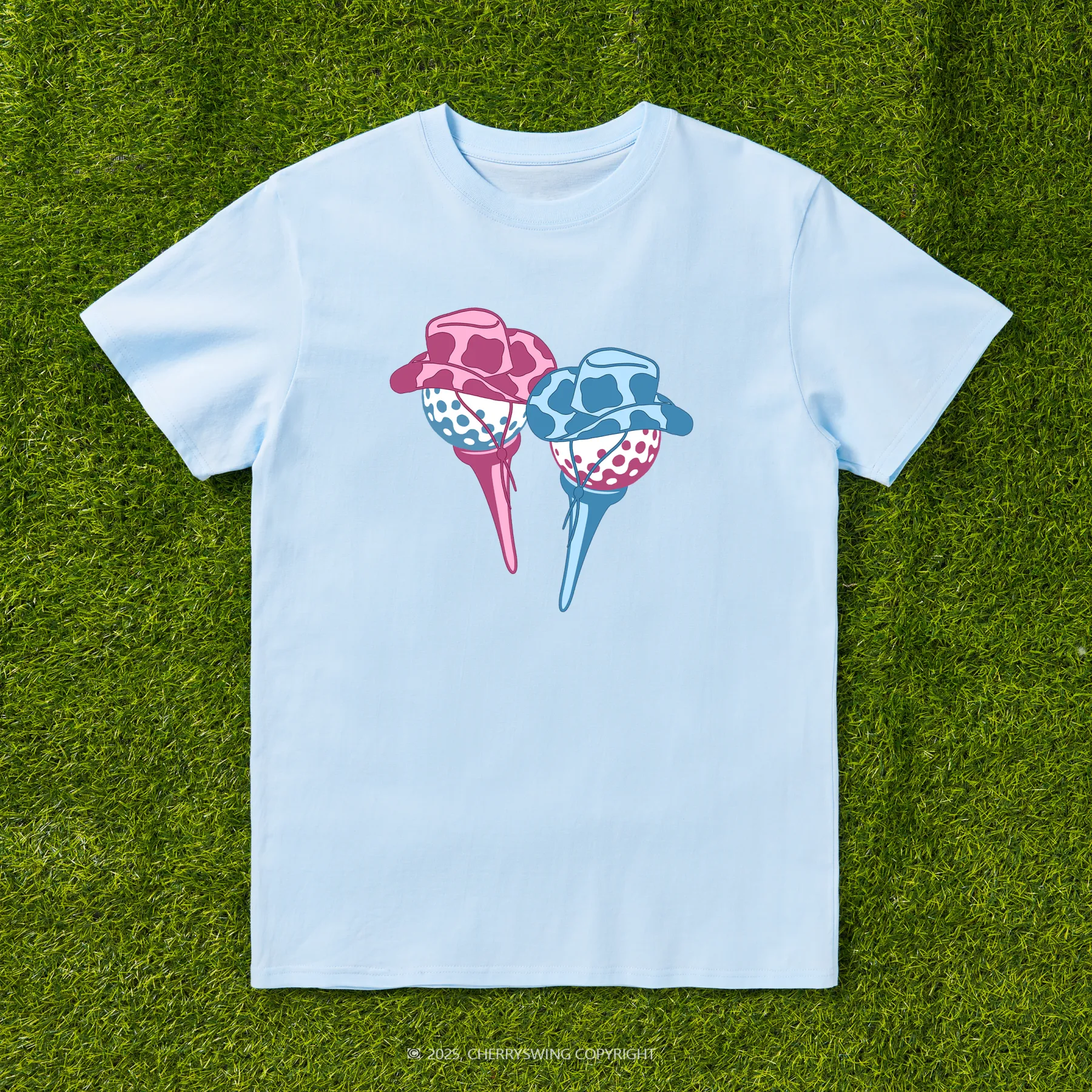 Cherryswing Ball and Club Hat Couple Pattern White T-Shirt