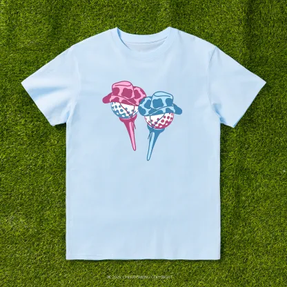 Cherryswing Ball and Club Hat Couple Pattern White T-Shirt