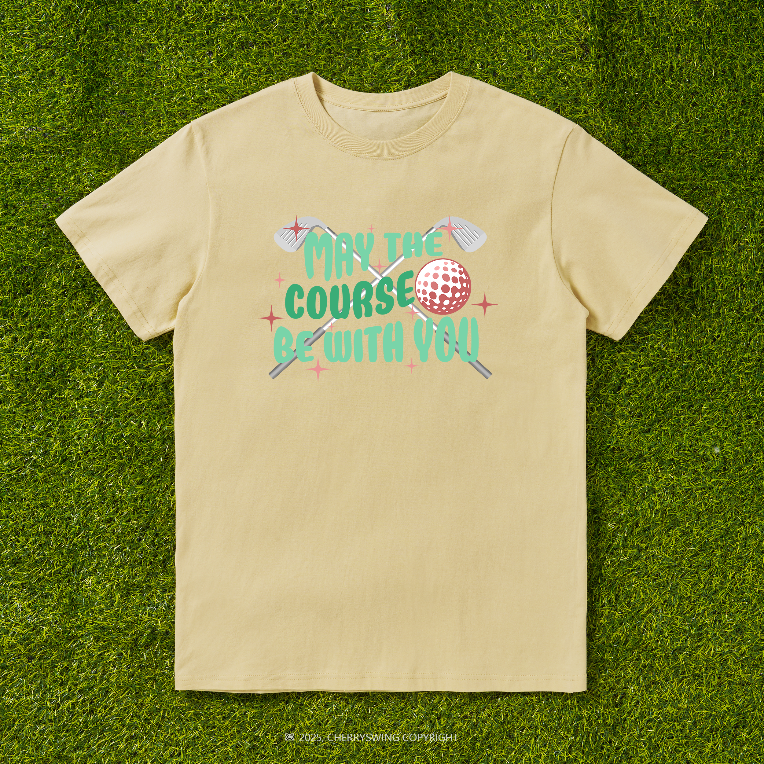 Cherryswing 'May the Course Be with You' Pattern White T-Shirt