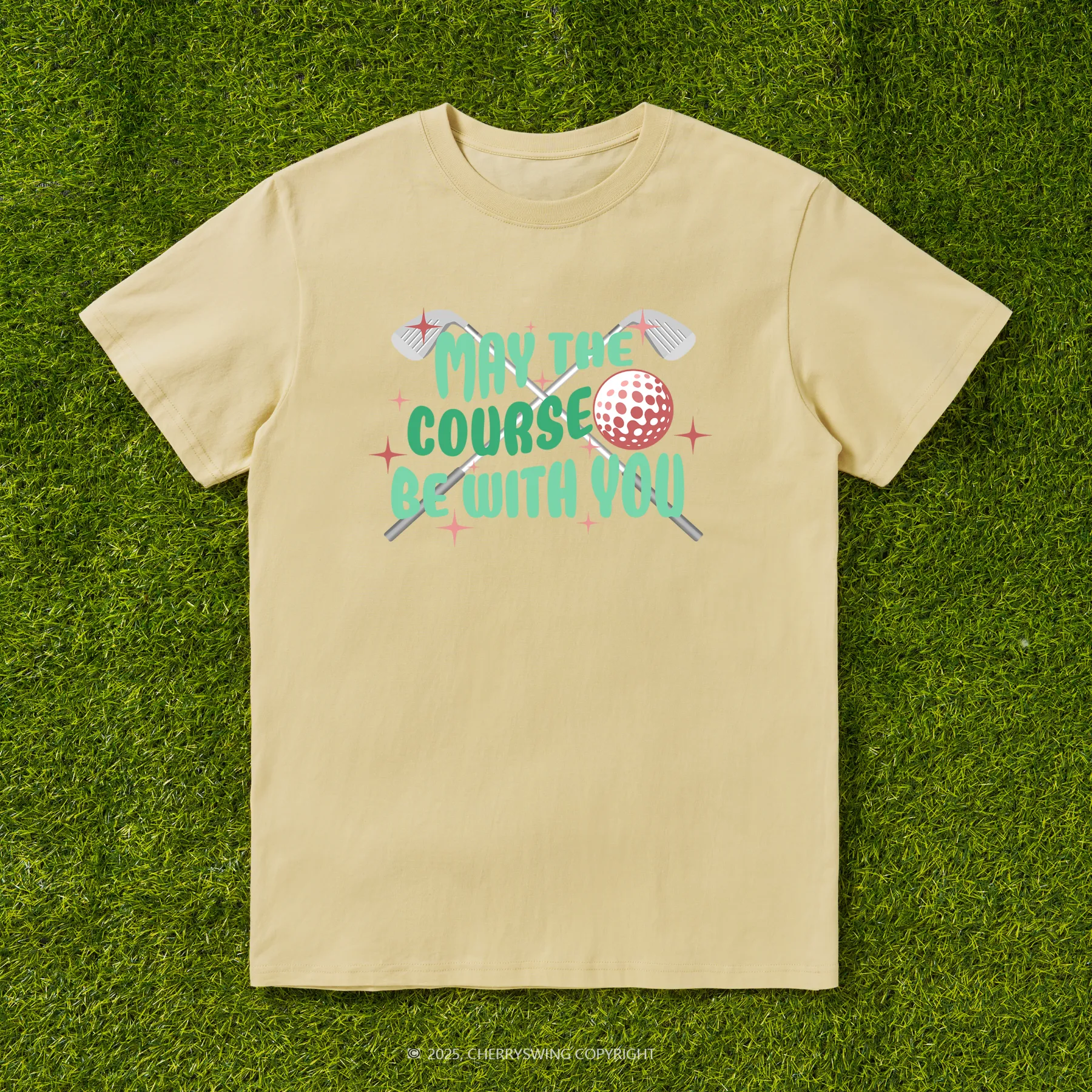 Cherryswing 'May the Course Be with You' Pattern White T-Shirt