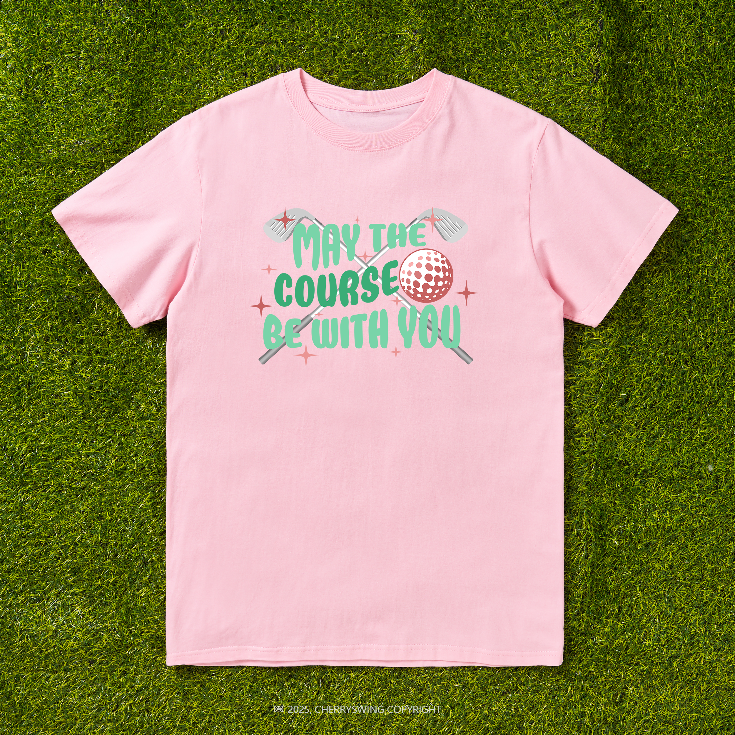 Cherryswing 'May the Course Be with You' Pattern White T-Shirt